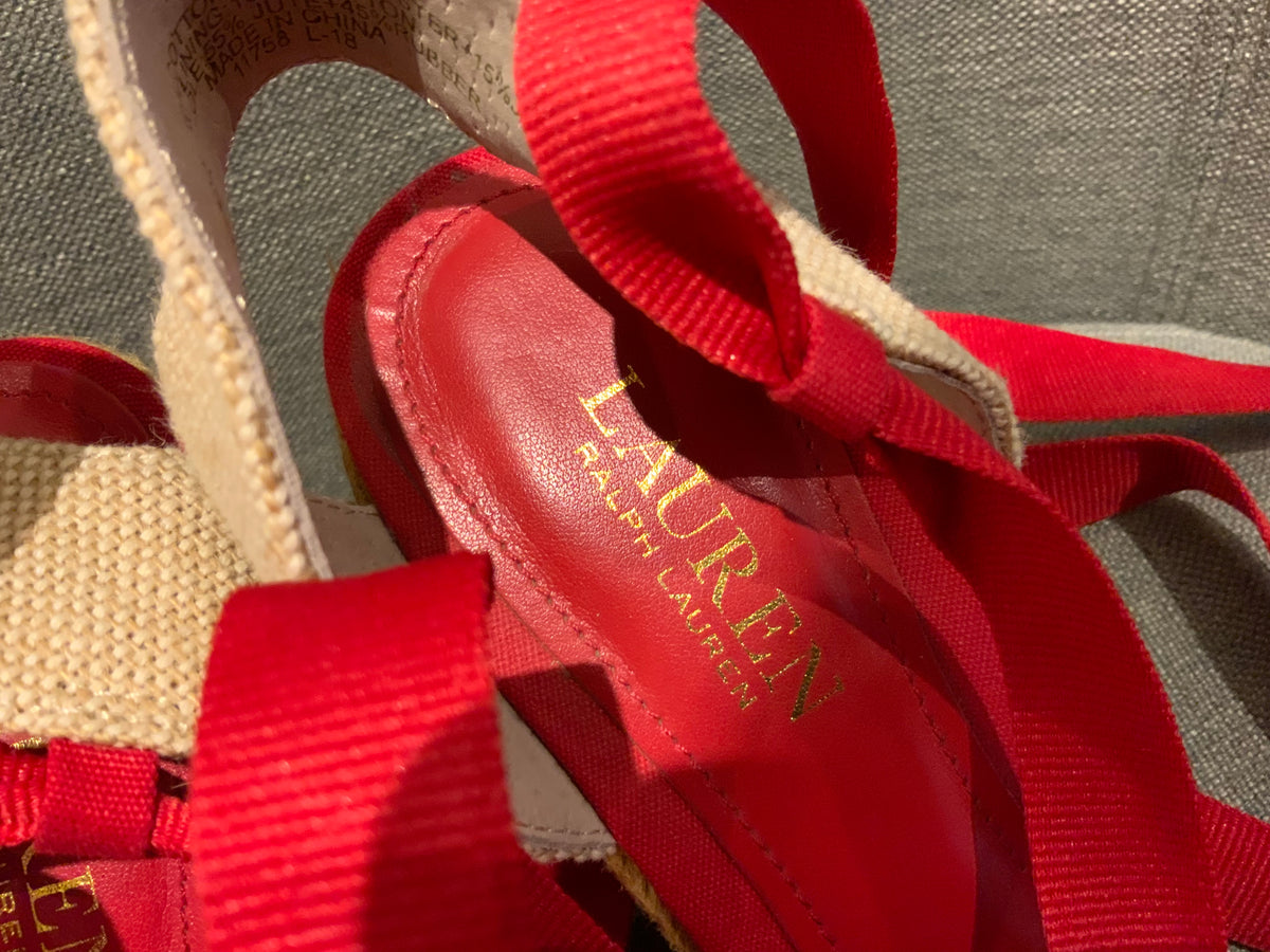Ralph Lauren LAUREN Hollie Red Canvas Wedge Espadrilles Size 9.5 UK 6.5 39.5 ladies