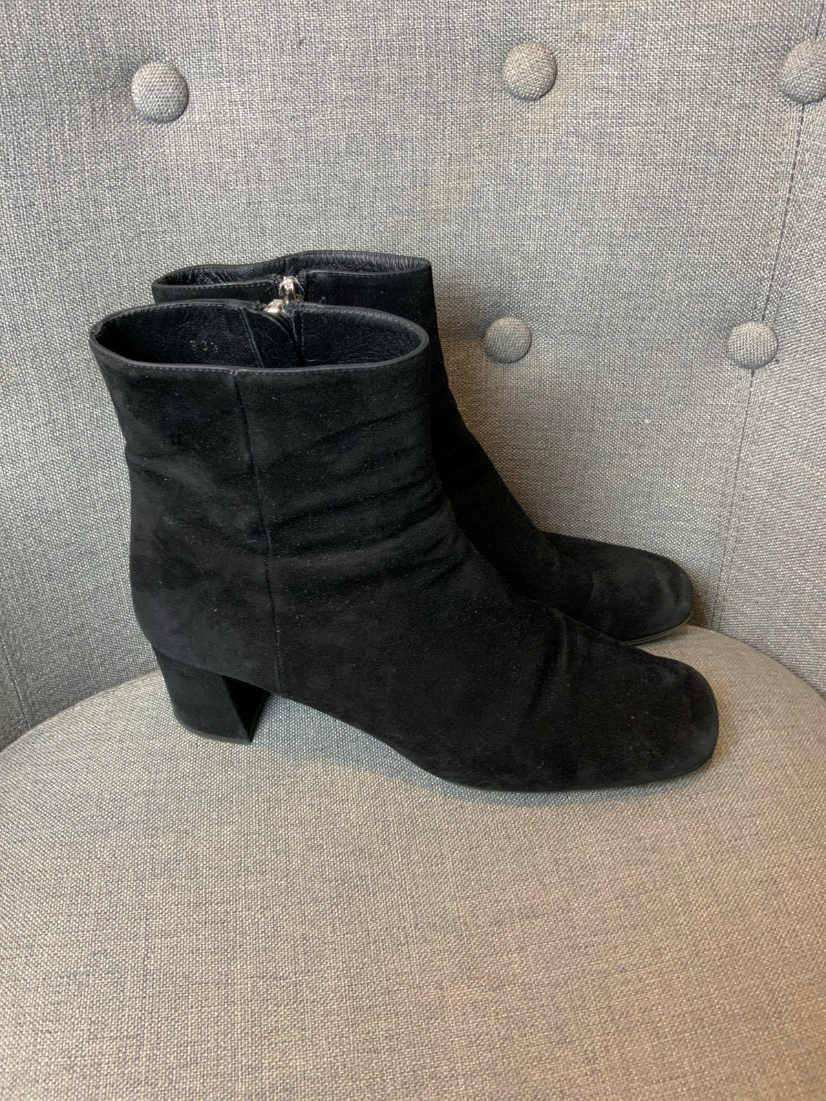 Prada Suede Ankle Booties Short High Heel Boots Size 38.5 US 8.5 UK 5.5 ladies