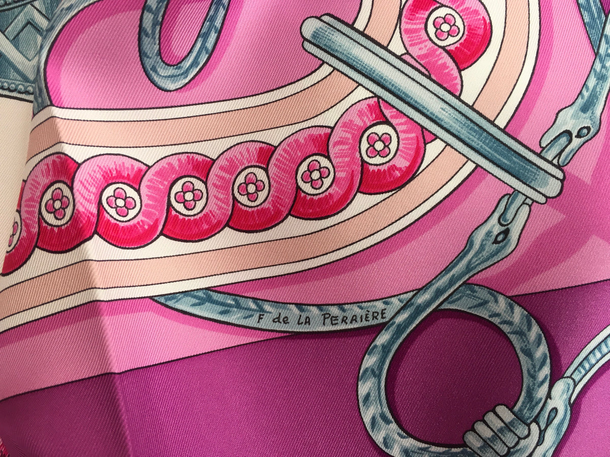 Hermès HERMES Pink Silk Bride De Cour Scarf 90 ladies