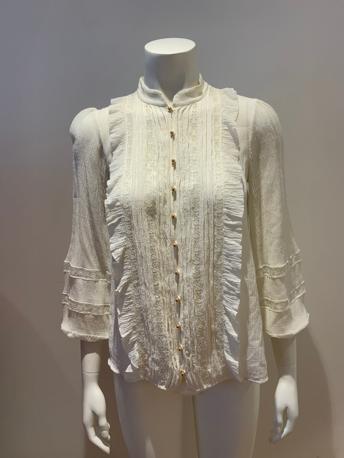 ZIMMERMANN MOST WANTED Whitewave Pin tuck lace-paneled silk Blouse SIZE 0 XS ladies