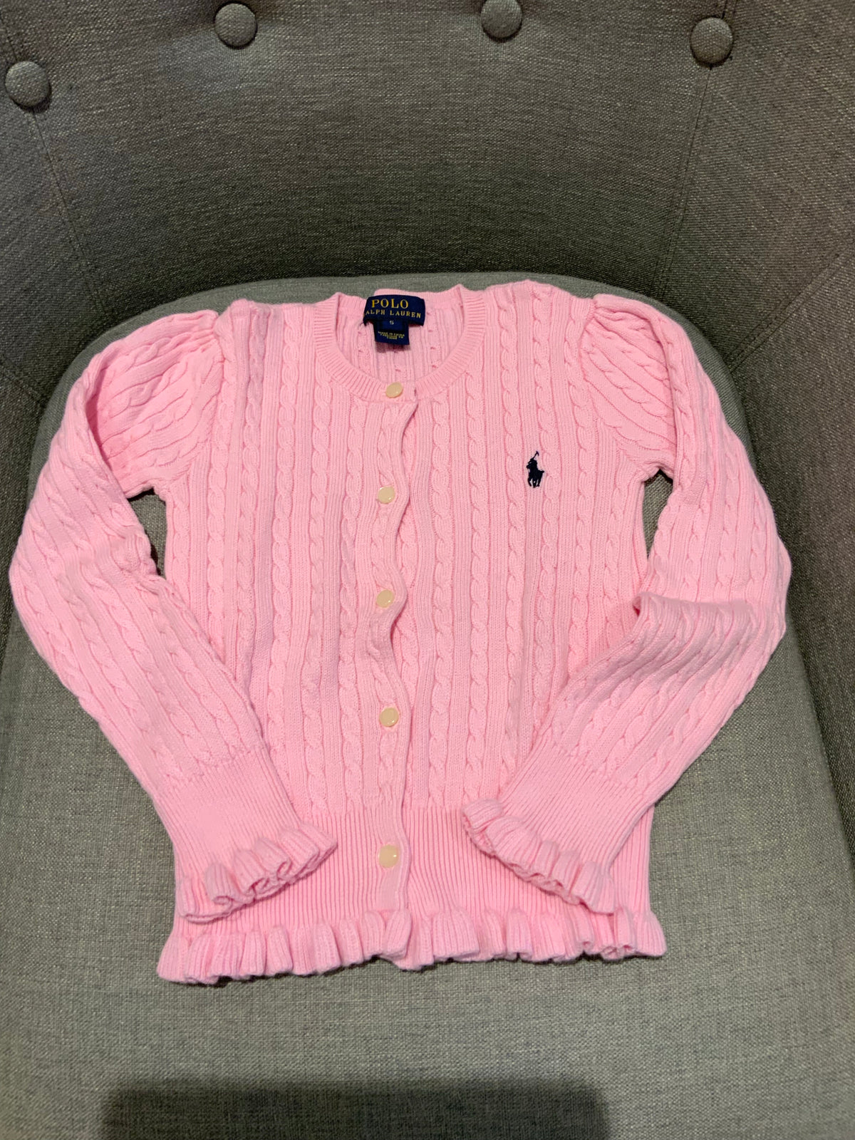 RALPH LAUREN Girls' Pink Knit Cardigan Cable Sweater Jumper Cardigan 5 years children
