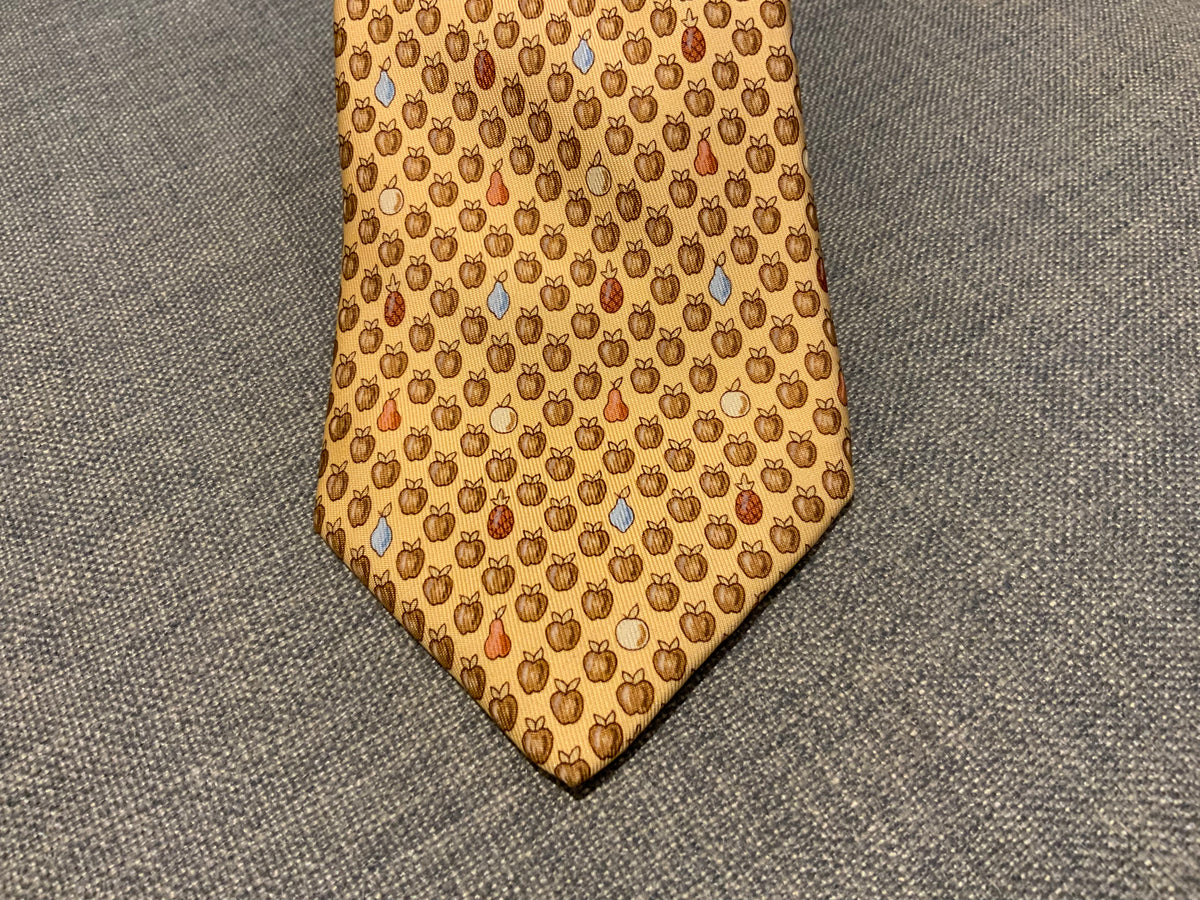 Hermès HERMES Paris Silk Yellow Apples Print Tie 7914 MA 100% AUTHENTIC Men