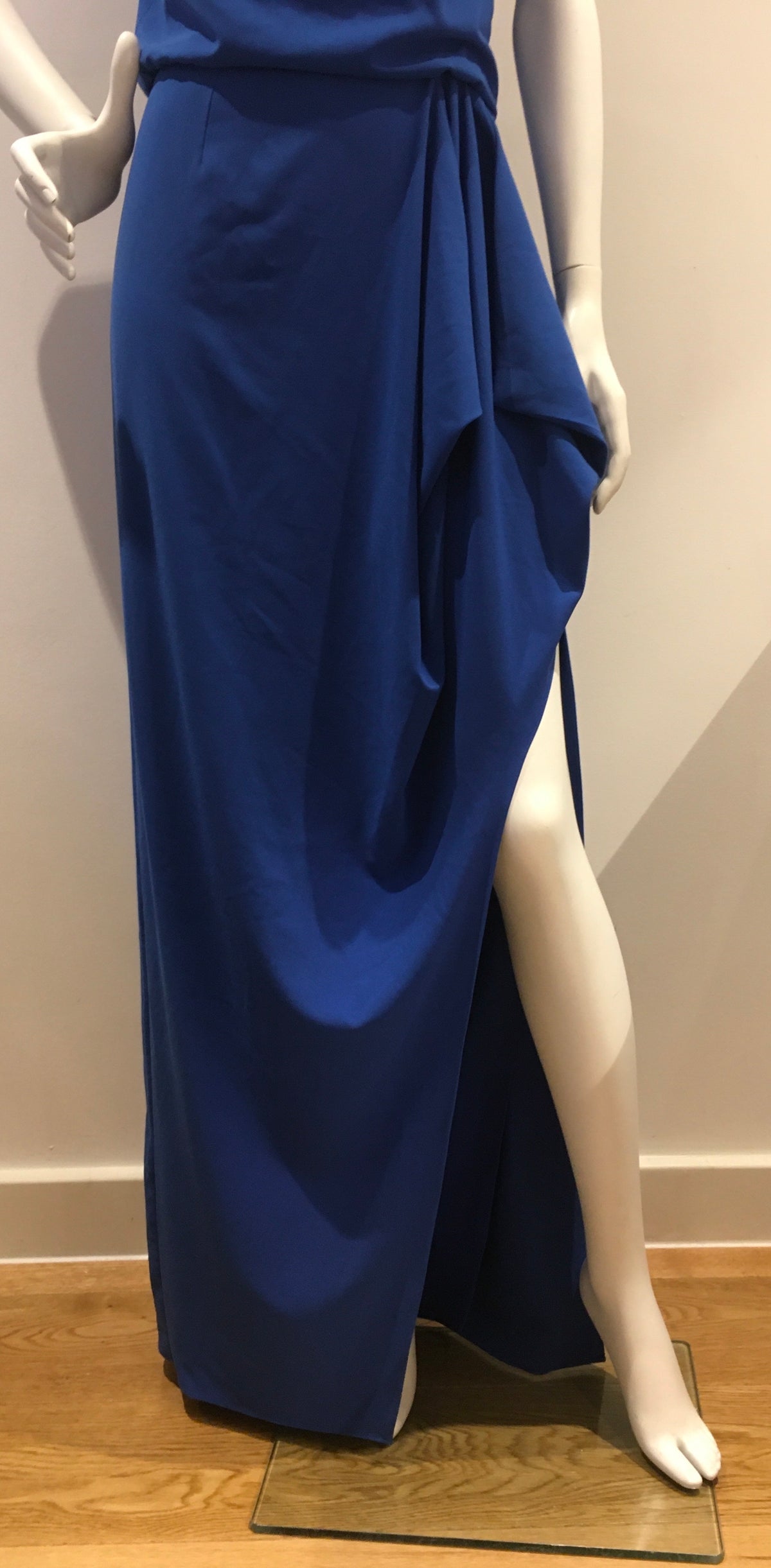Halston Heritage POne-Shoulder Stretch Crepe Evening Gown inBlue Size UK 8 US 4 ladies