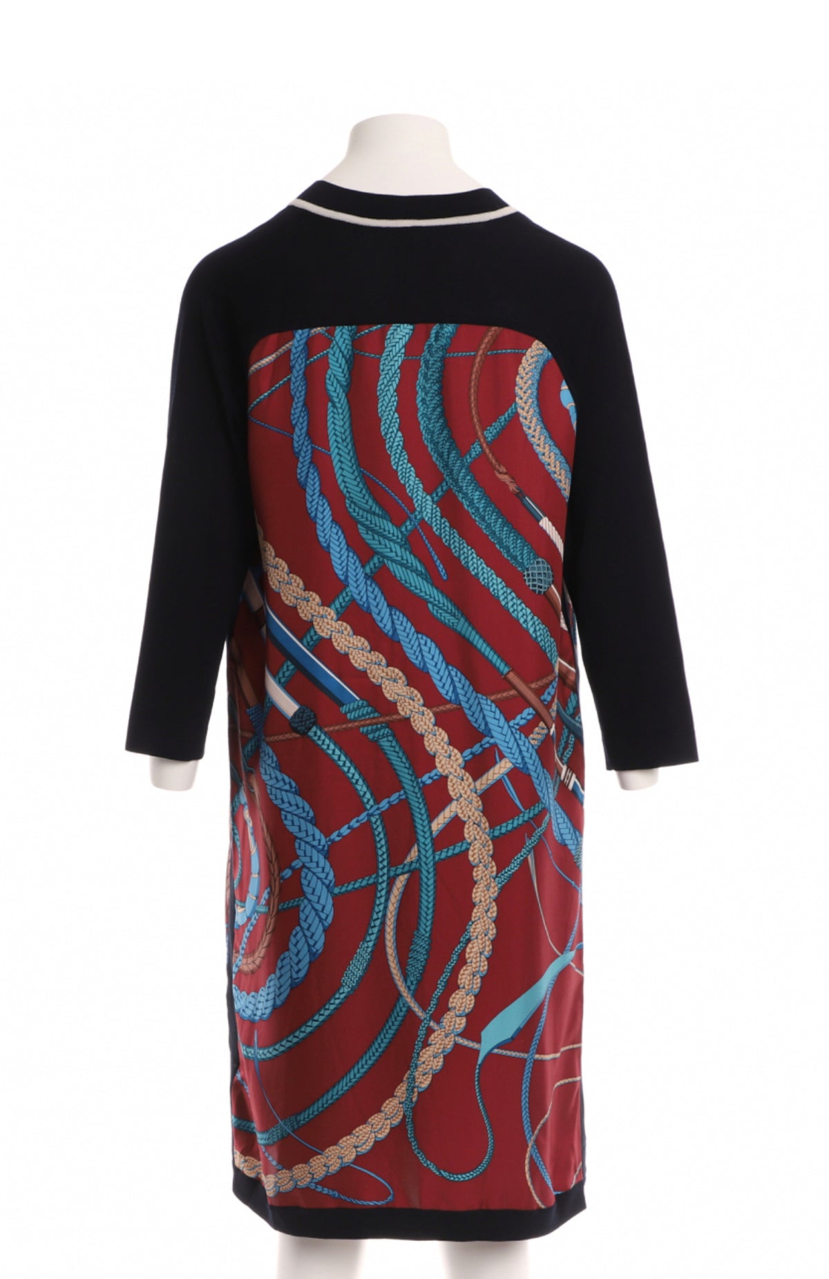 HERMÈS 2021 Black Maroon Fouets Et Badines Print Silk Shift Dress ladies