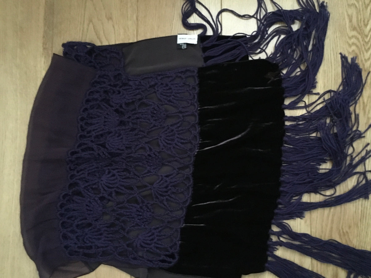Giorgio Armani 1990's extra long velvet crochet and chiffon silk scarf shawl ladies