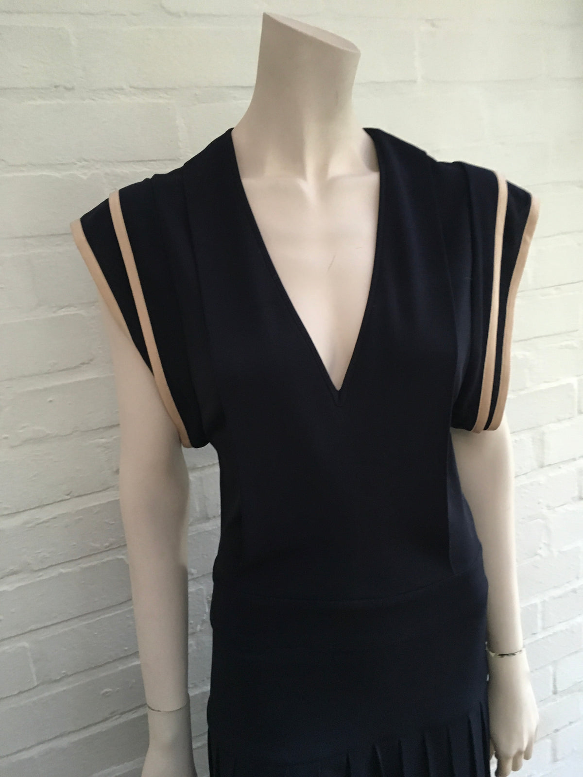 CHLOÉ Pleated Navy Midi Dress Ladies