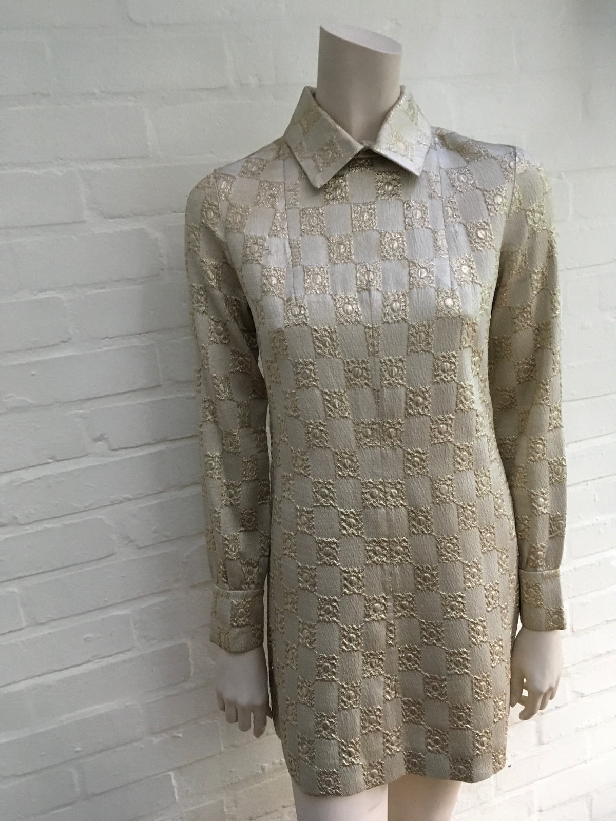 Vintage 1960's evening dress Polly Peck by Sybil Zelker Gold Jacquard Ladies