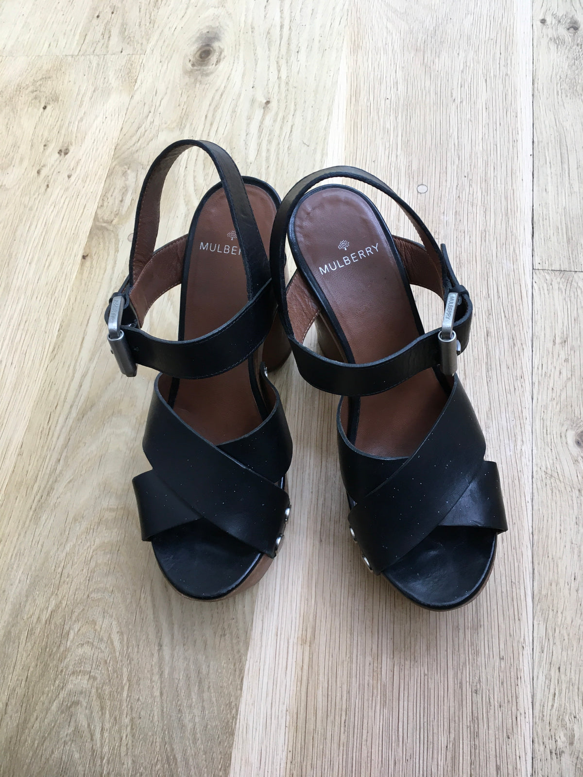 Mulberry black leather platform garden sandals Size 38 ladies