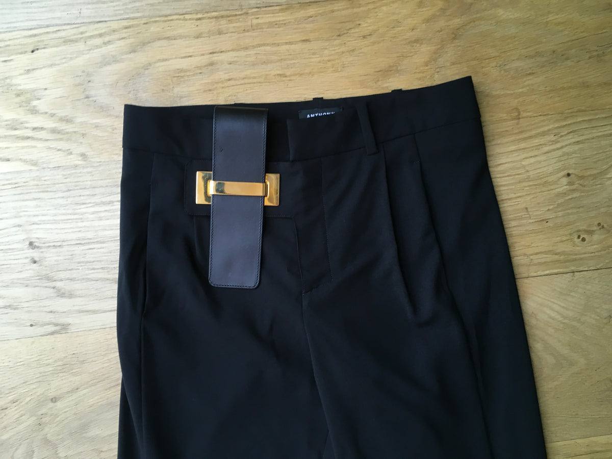 Anthony Vaccarello Wool Leather trim tapered trousers pants Size F 36 UK 8 US 4 ladies