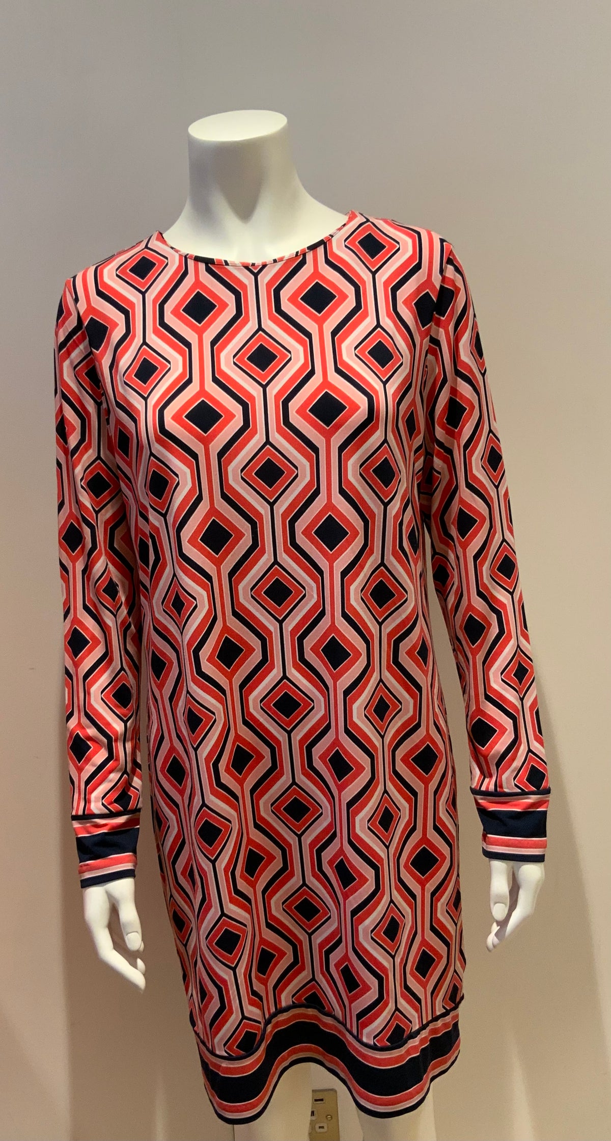 MICHAEL KORS Orange Long Sleeve Geometric Printed Dress Size L large ladies