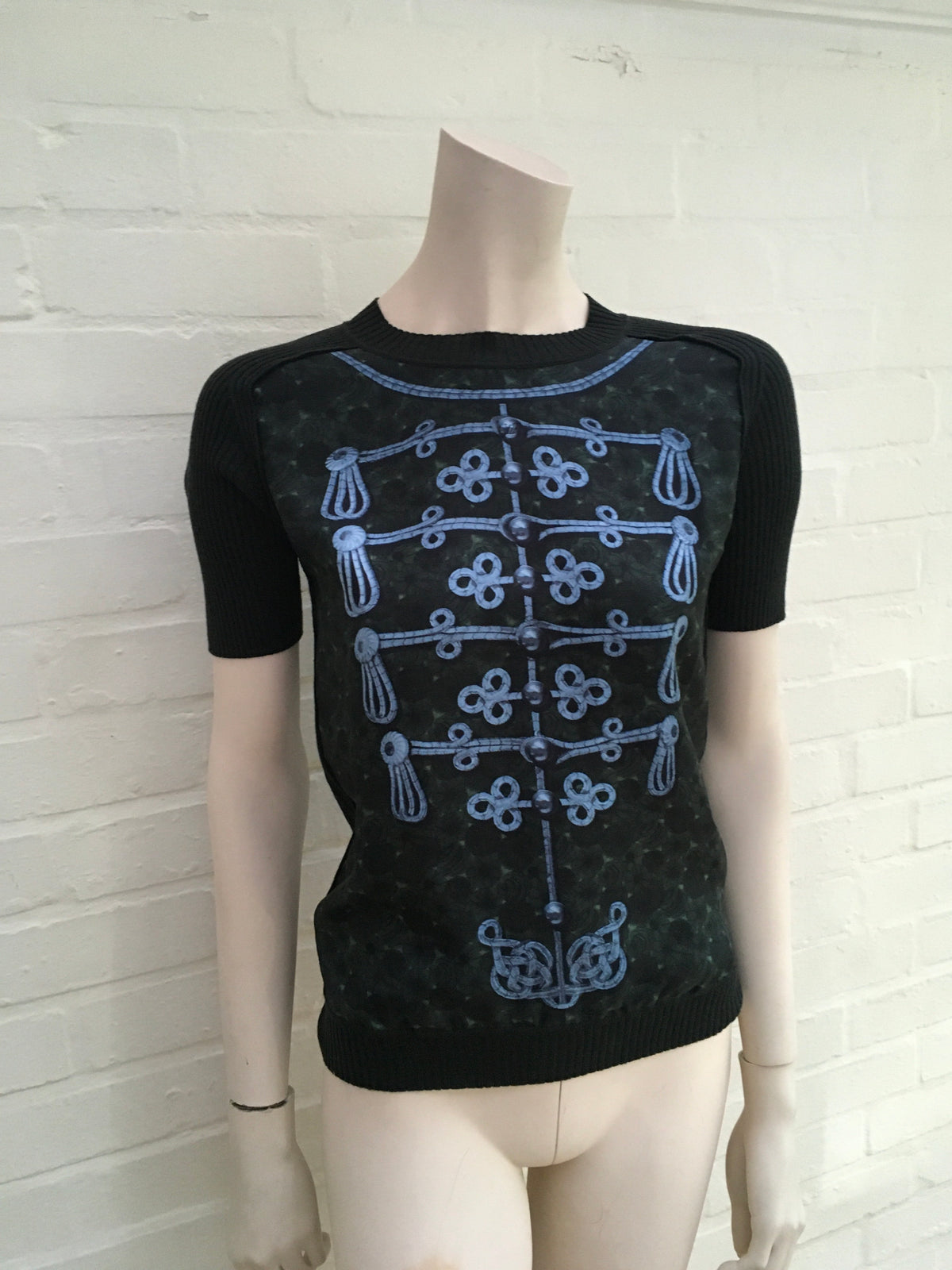 LOUIS VUITTON Silk & Wool Blend Printed Knit Silk Paneled Top Size XS Ladies
