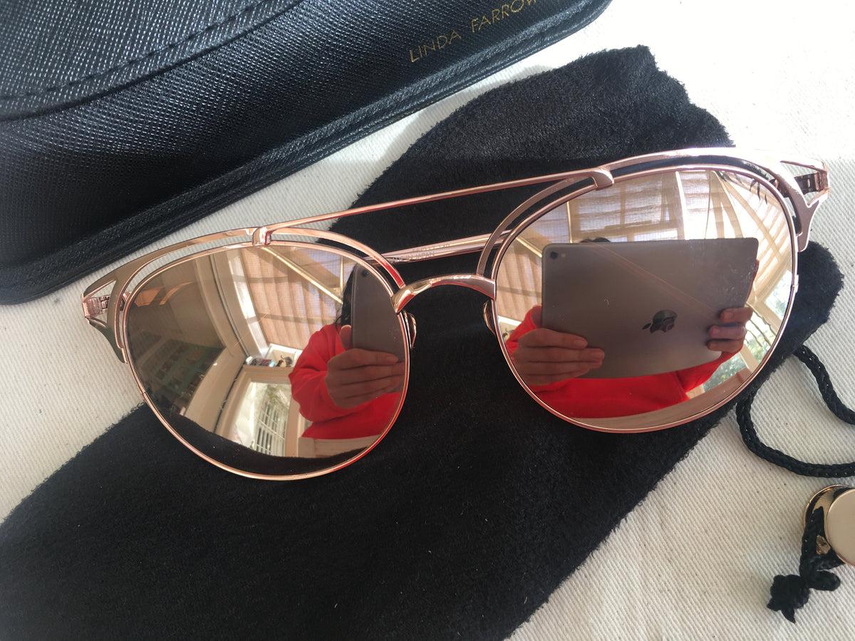 LINDA FARROW Women's Metallic 682 C3 Browline ROSE GOLD SUNGLASSES ladies