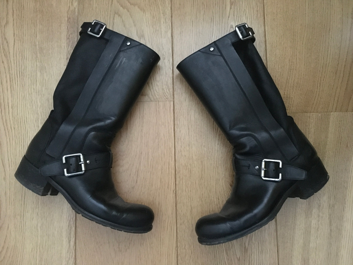 Christian Dior Shearling Black Biker Boots Size 39 UK 6 US 9 ladies