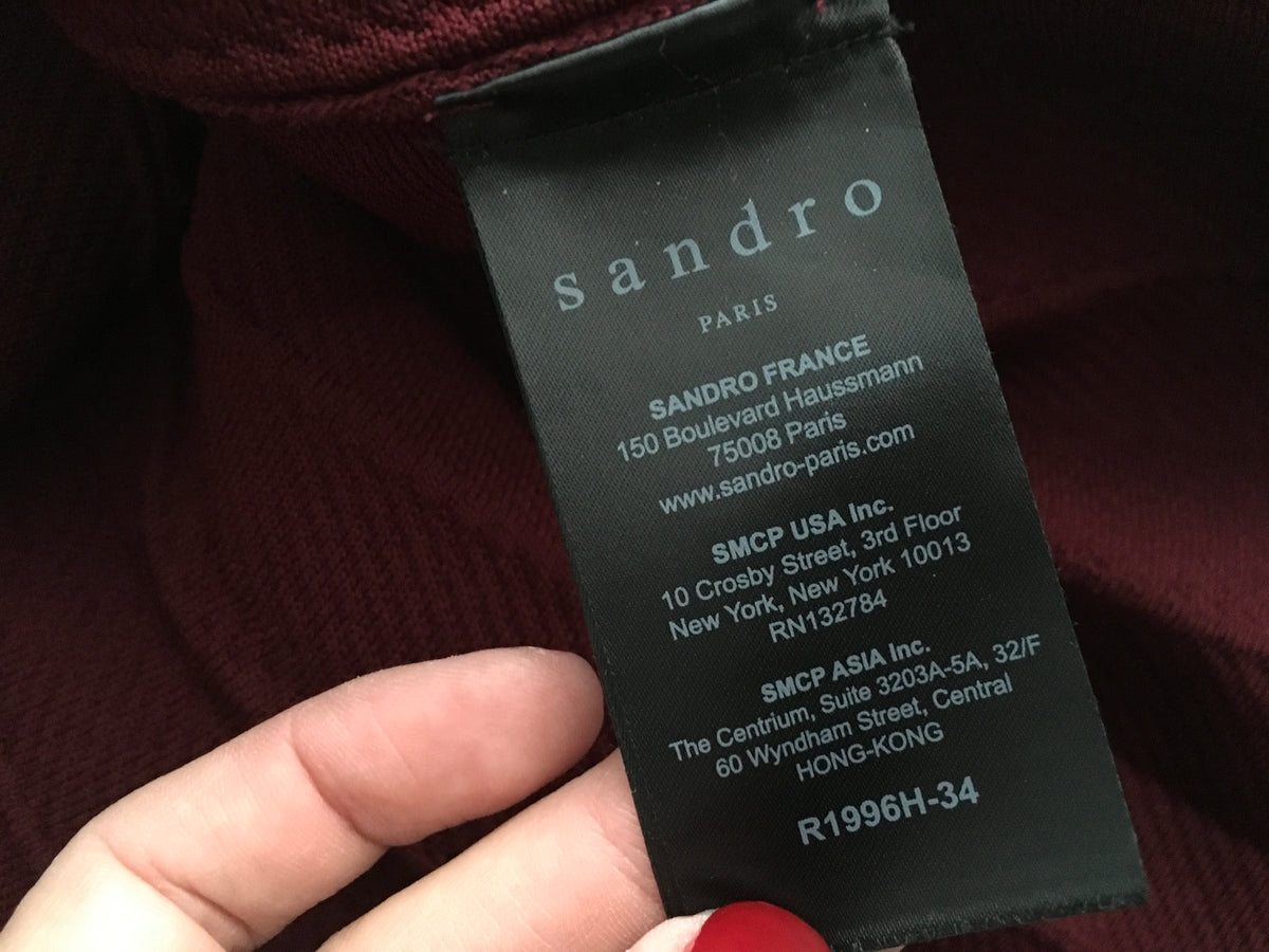 SANDRO Ange Knit Dress Bordeaux Wine Dress 2019 Collection size S small ladies
