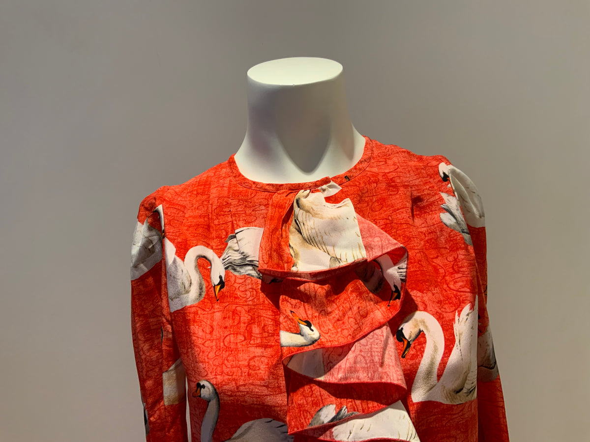 Paul & Joe Silk Ruffle Swans Printed Dress Size F 38 UK 10 US 6 ladies
