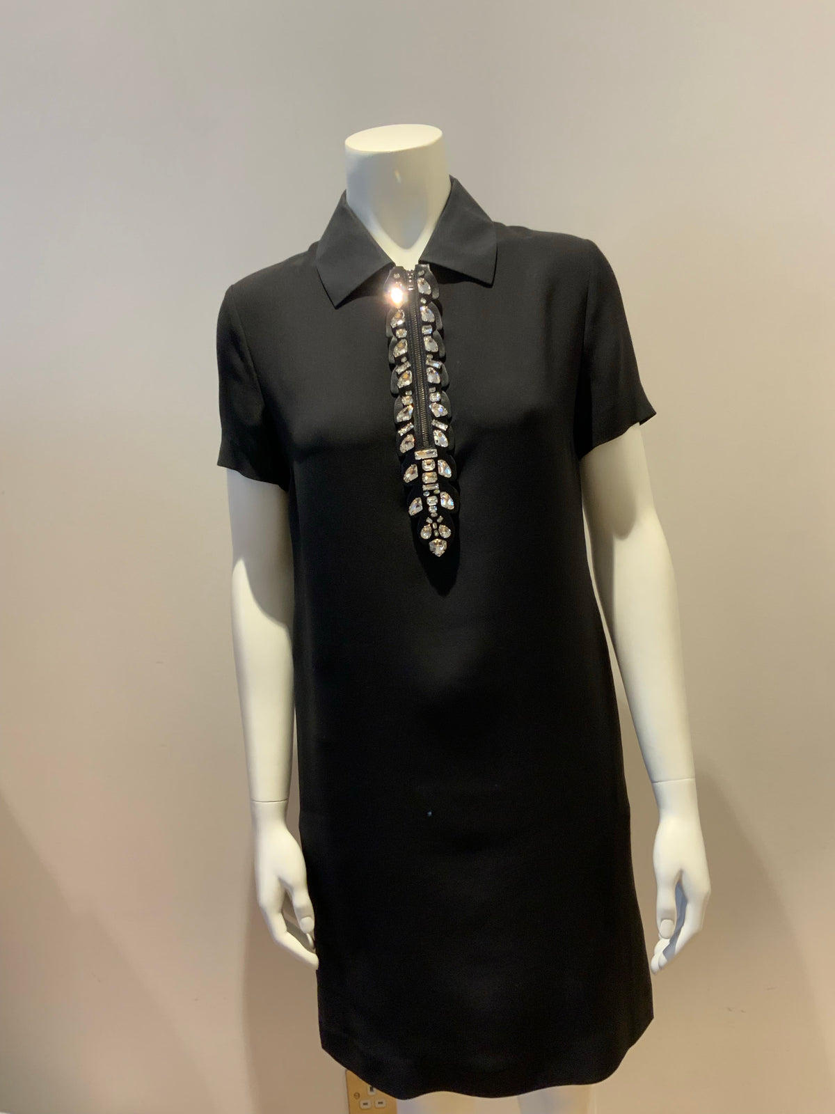 Fendi leather & crystal embellished zip-up shift dress I 40 UK 8 US 4 S SMALL ladies