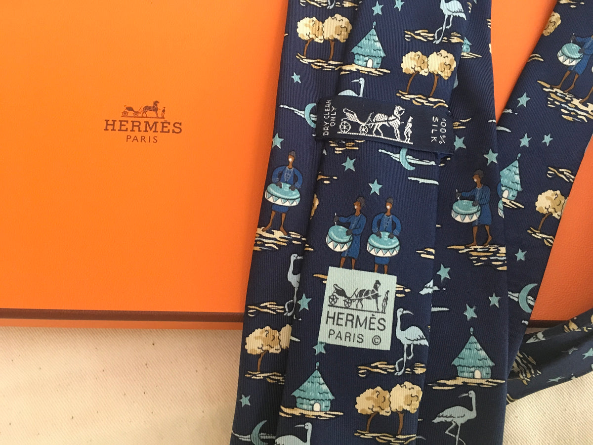 Hermès HERMES Paris Silk Blue Print Tie 7553 SA 100% AUTHENTIC Men