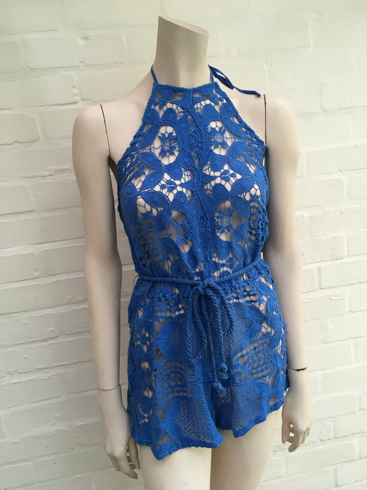 MIGUELINA Harriet crocheted blue cotton playsuit romper Size S small ladies