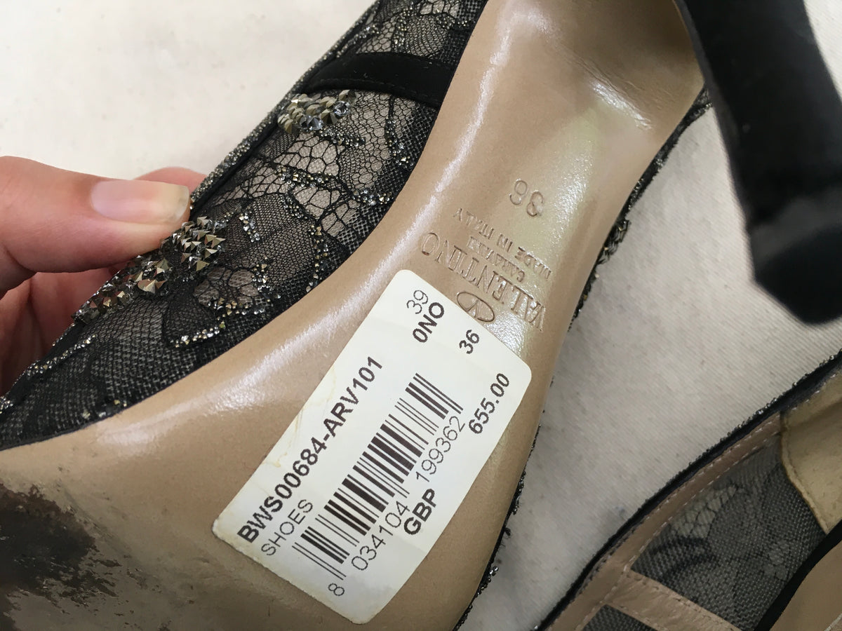 Valentino Women's Black Crystal Lace Platform Pump Shoes Size 36 UK 3 US 6 ladies
