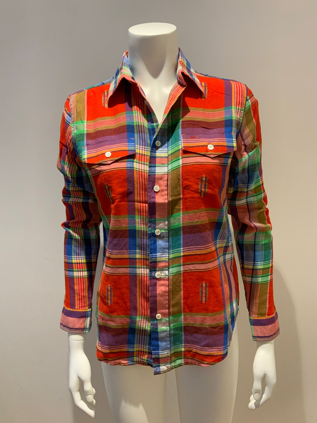 RALPH LAUREN Plaid Cotton Linen Shirt Size US 4 UK 8 S small ladies