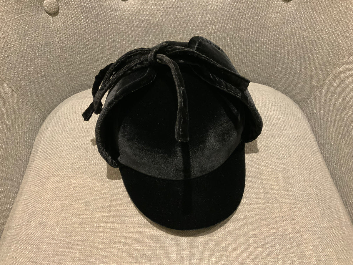 MIU MIU Black Bow-detailed black velvet cap Size S small ladies