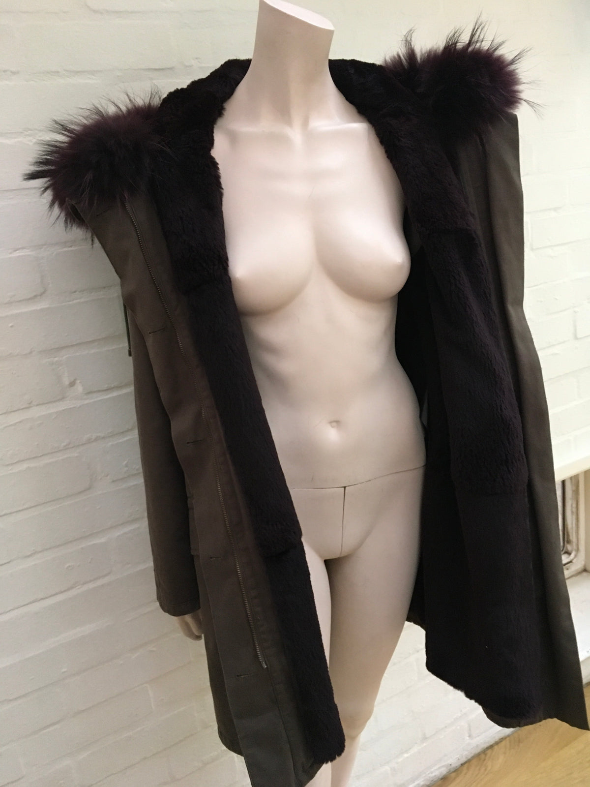 Yves Salomon Army Collection natural raccoon rabbit fur short jacket Sz F 34 XS Ladies