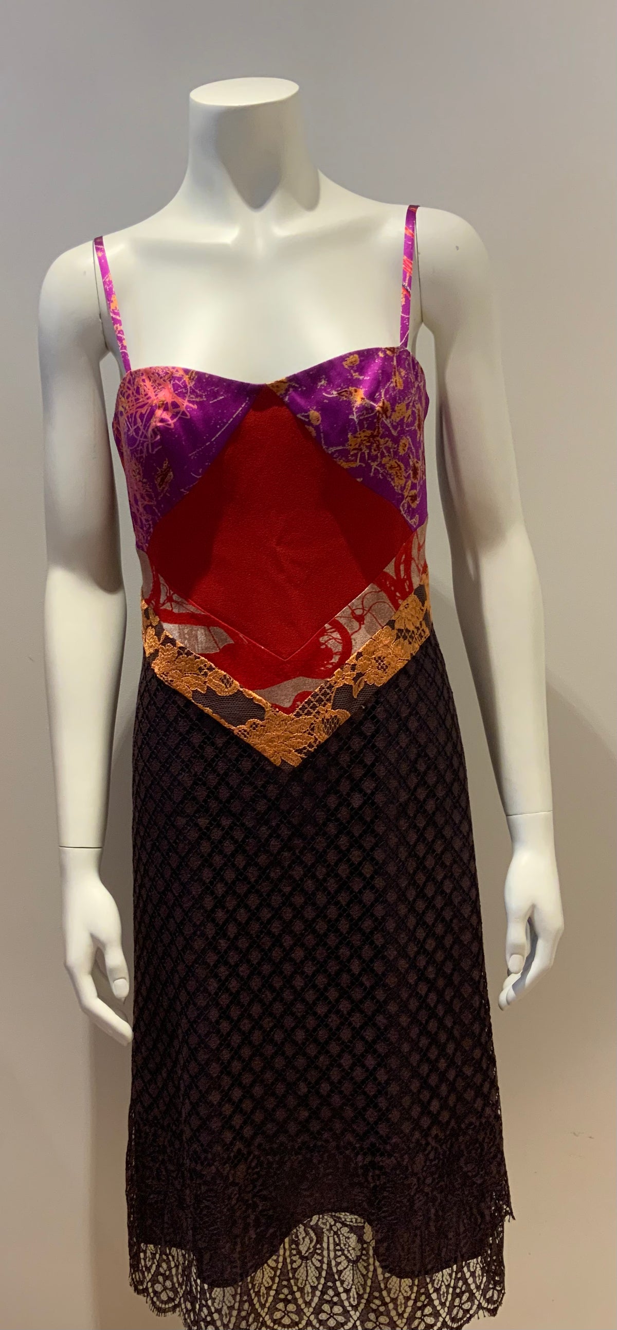 Christian Lacroix Bazar 1980’s Bodycon Dress in Colorful Silk Size F 40 L large ladies