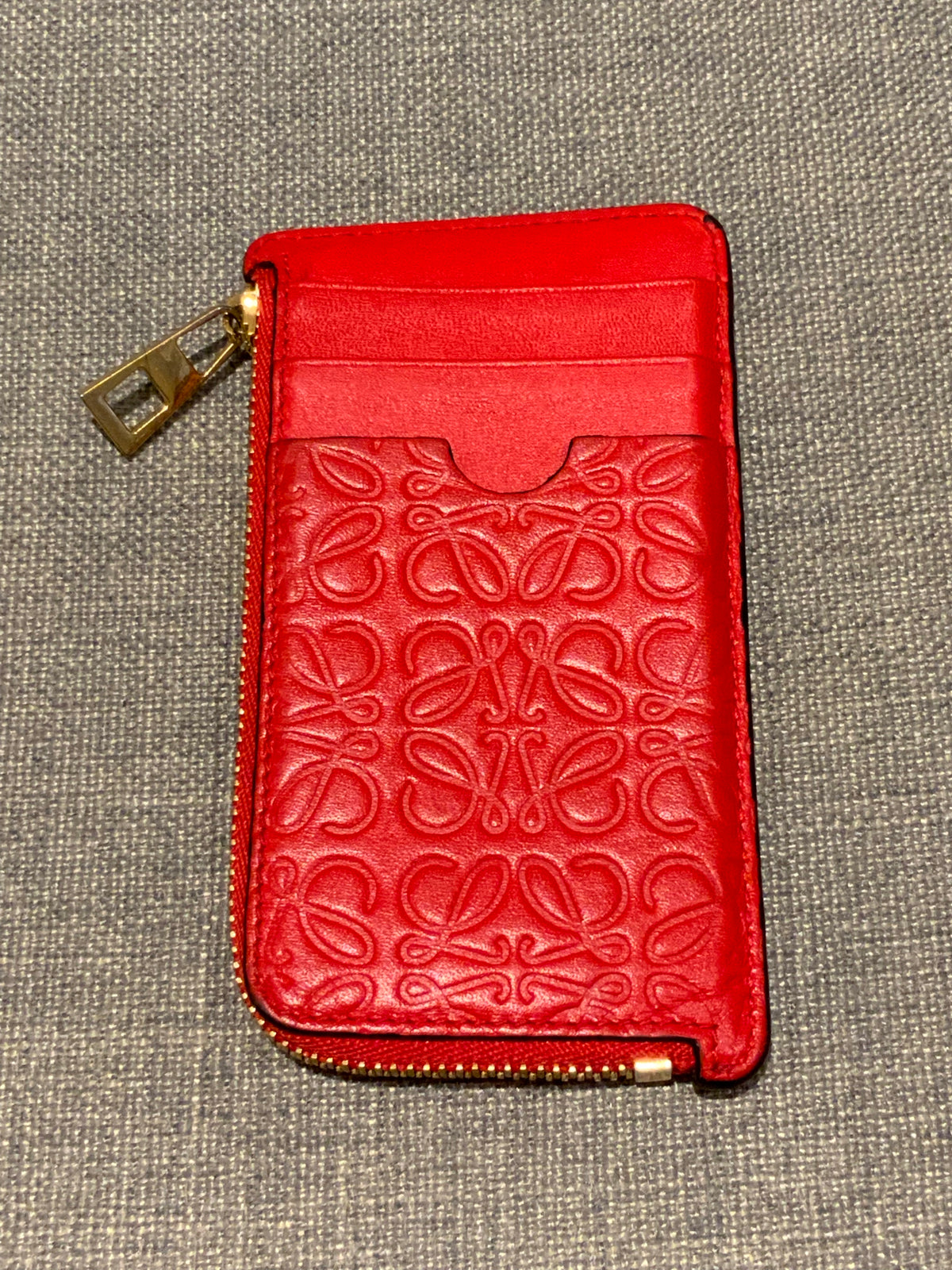 LOEWE Calfskin Embossed Repeat Coin Card Holder in Red Leather ladies