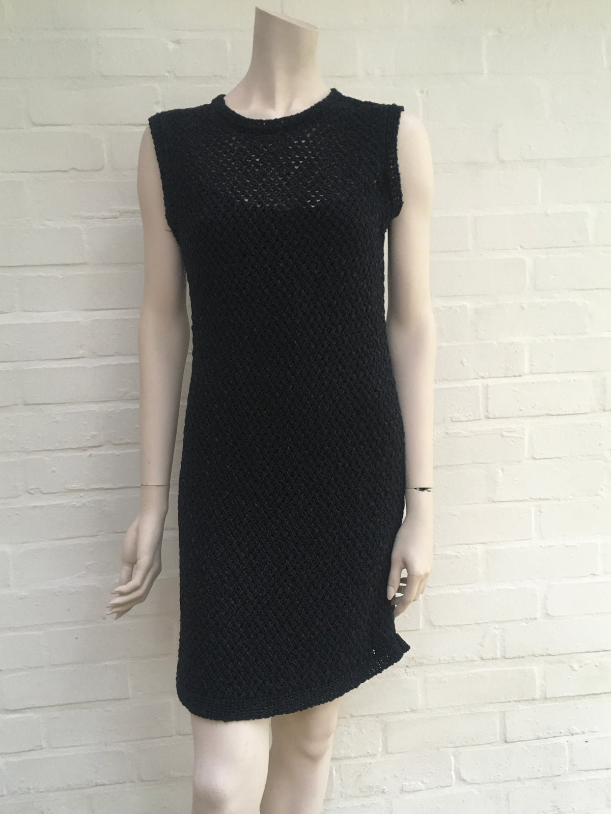 Chanel Black Cotton Crochet Knit Dress SZ F 40 UK 12 US 8 RARE ladies
