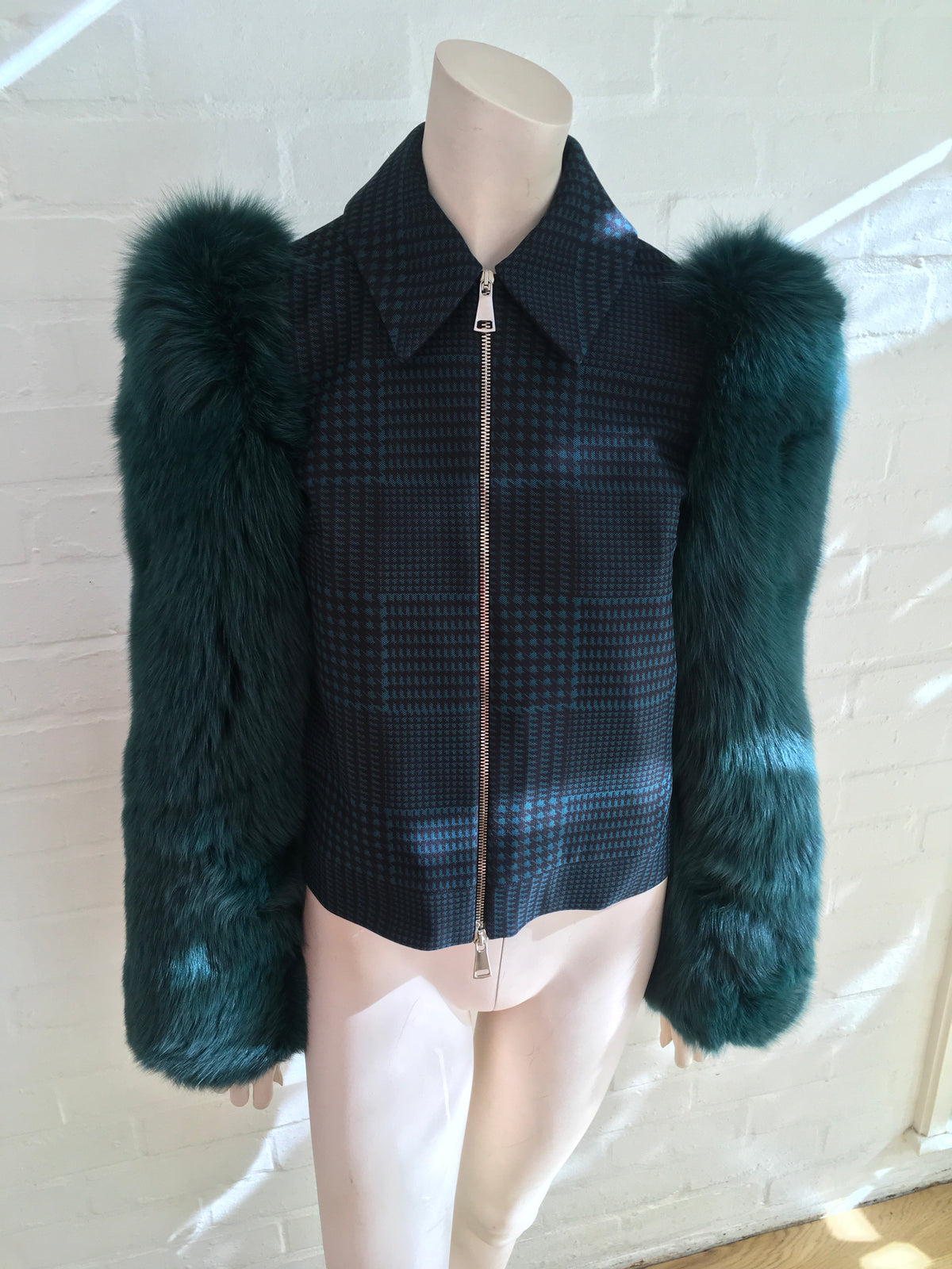 MARY KATRANTZOU Lodger saga fox fur sleeve tulle and wool jacket Ladies