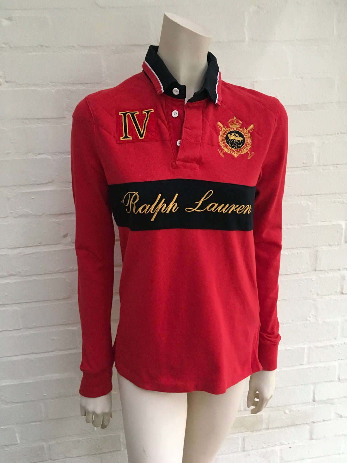 Ralph Lauren Red Embroidered WOMENS BLUE LABEL POLO SHIRT TOP Ladies