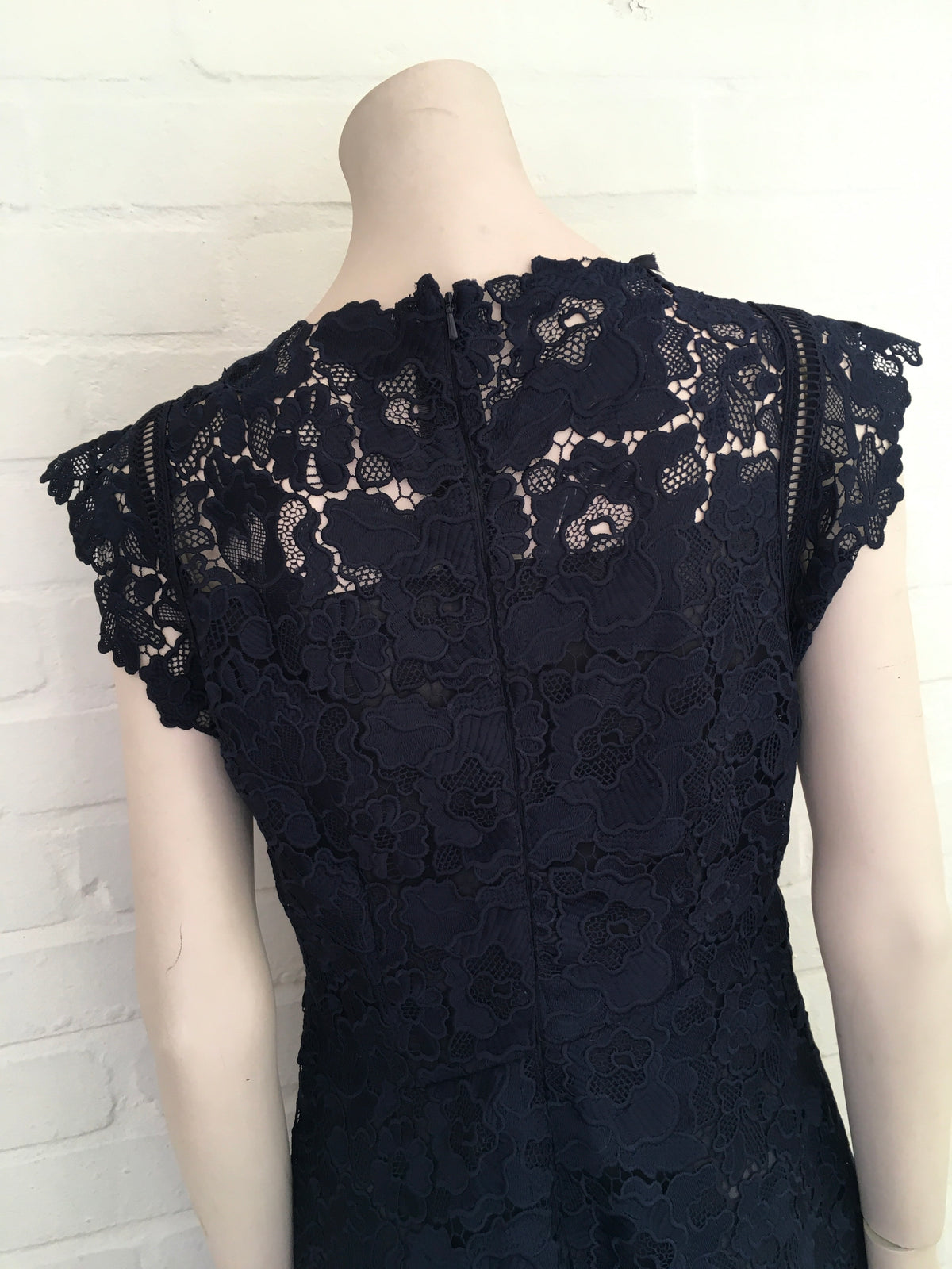Reiss Lucy Asymmetric Hem Lace Midi Dress Size UK 12 US 8 L large LADIES