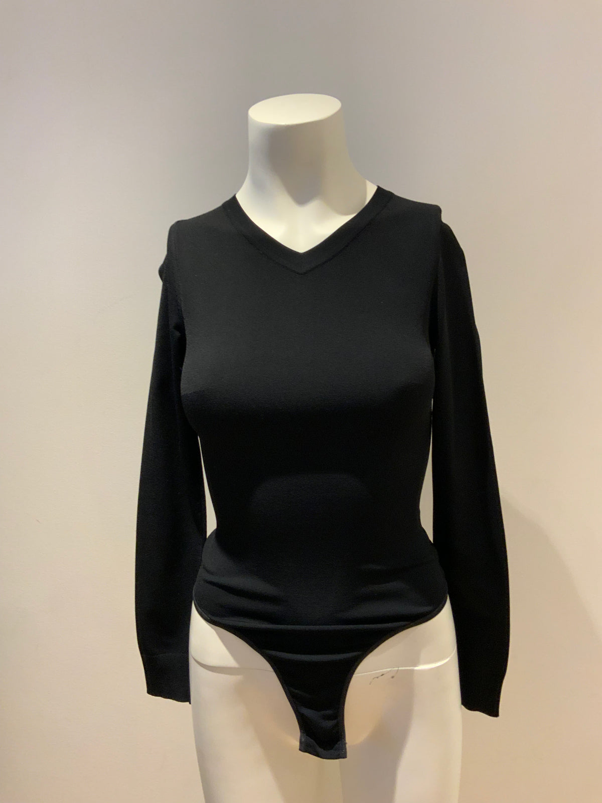 Azzedine Alaïa Alaia Black Wool Blend Bodysuit Top Runaway Collection Size XS ladies