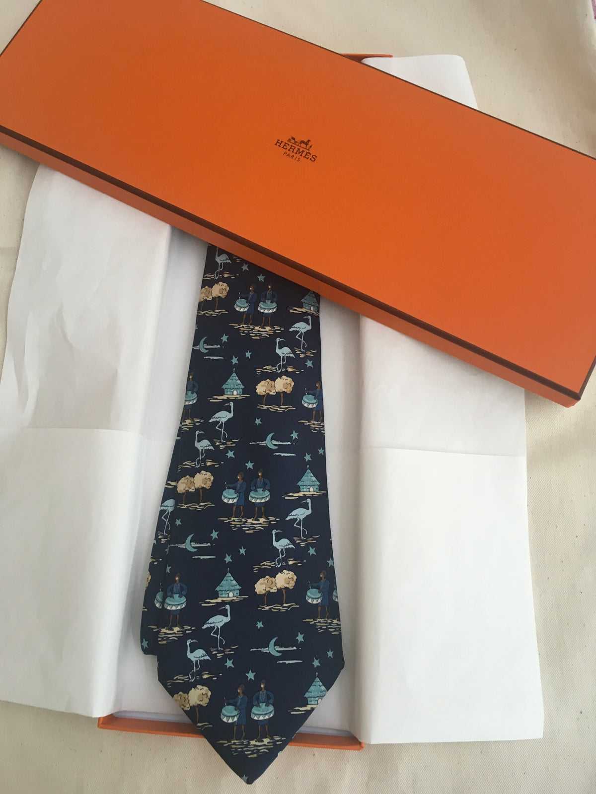 Hermès HERMES Paris Silk Blue Print Tie 7553 SA 100% AUTHENTIC Men