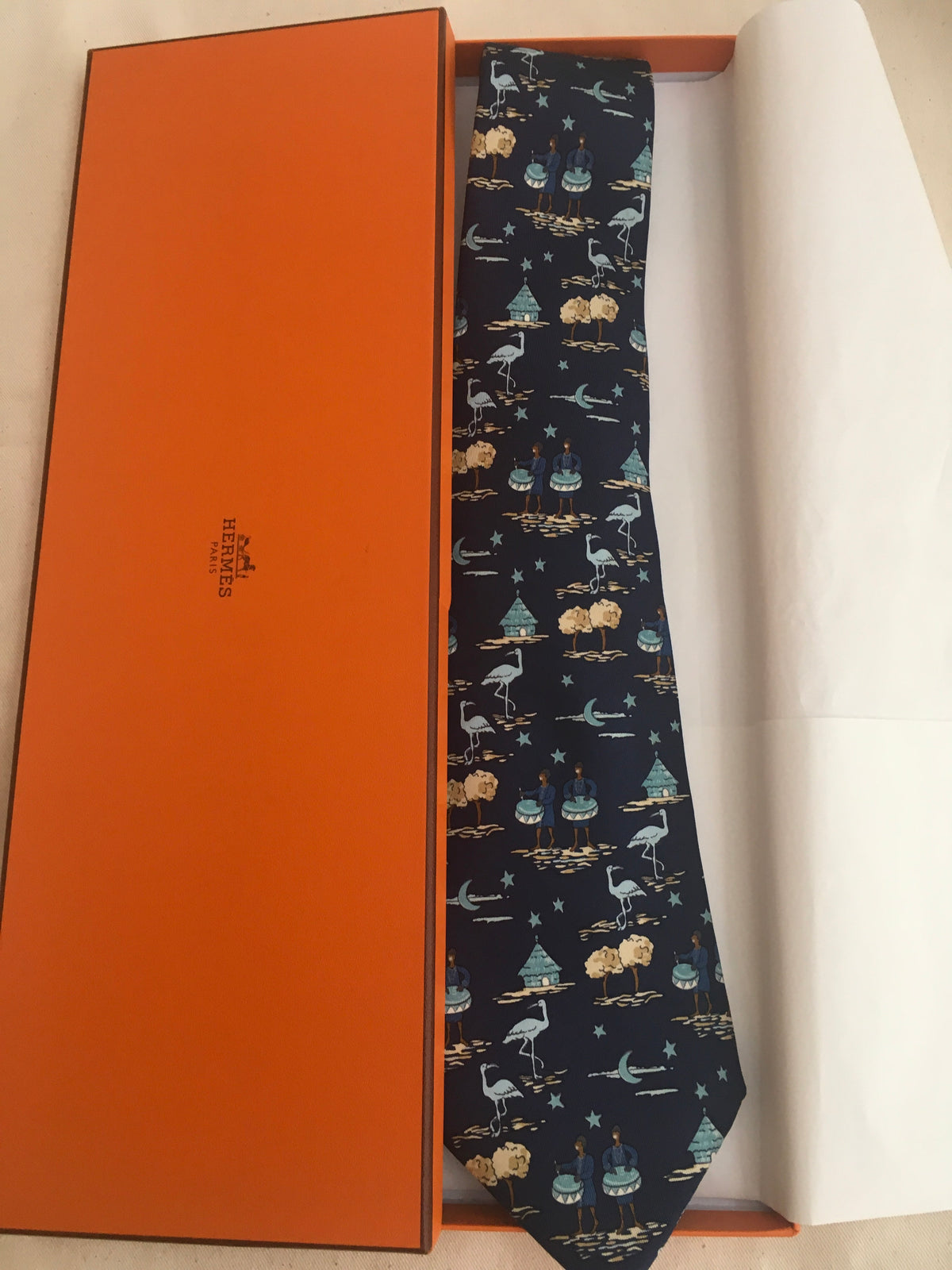 Hermès HERMES Paris Silk Blue Print Tie 7553 SA 100% AUTHENTIC Men