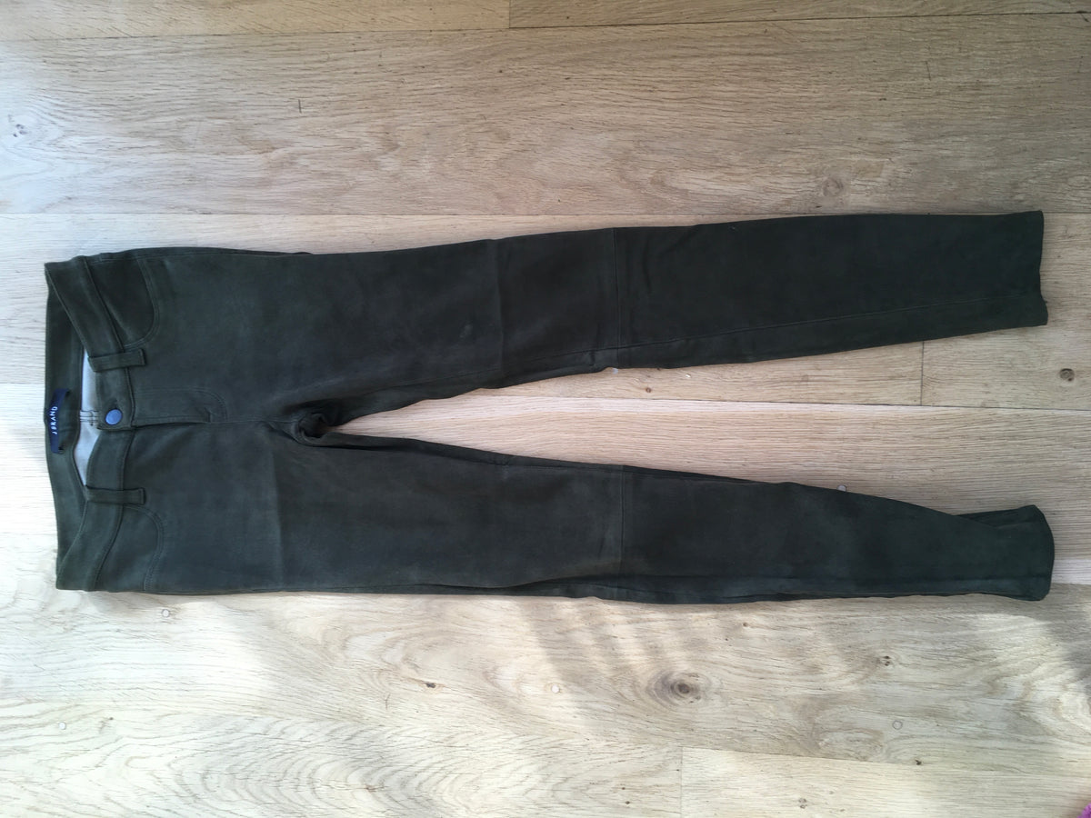 J BRAND Suede Super Skinny Pants Camo Olive Green Size 26 ladies