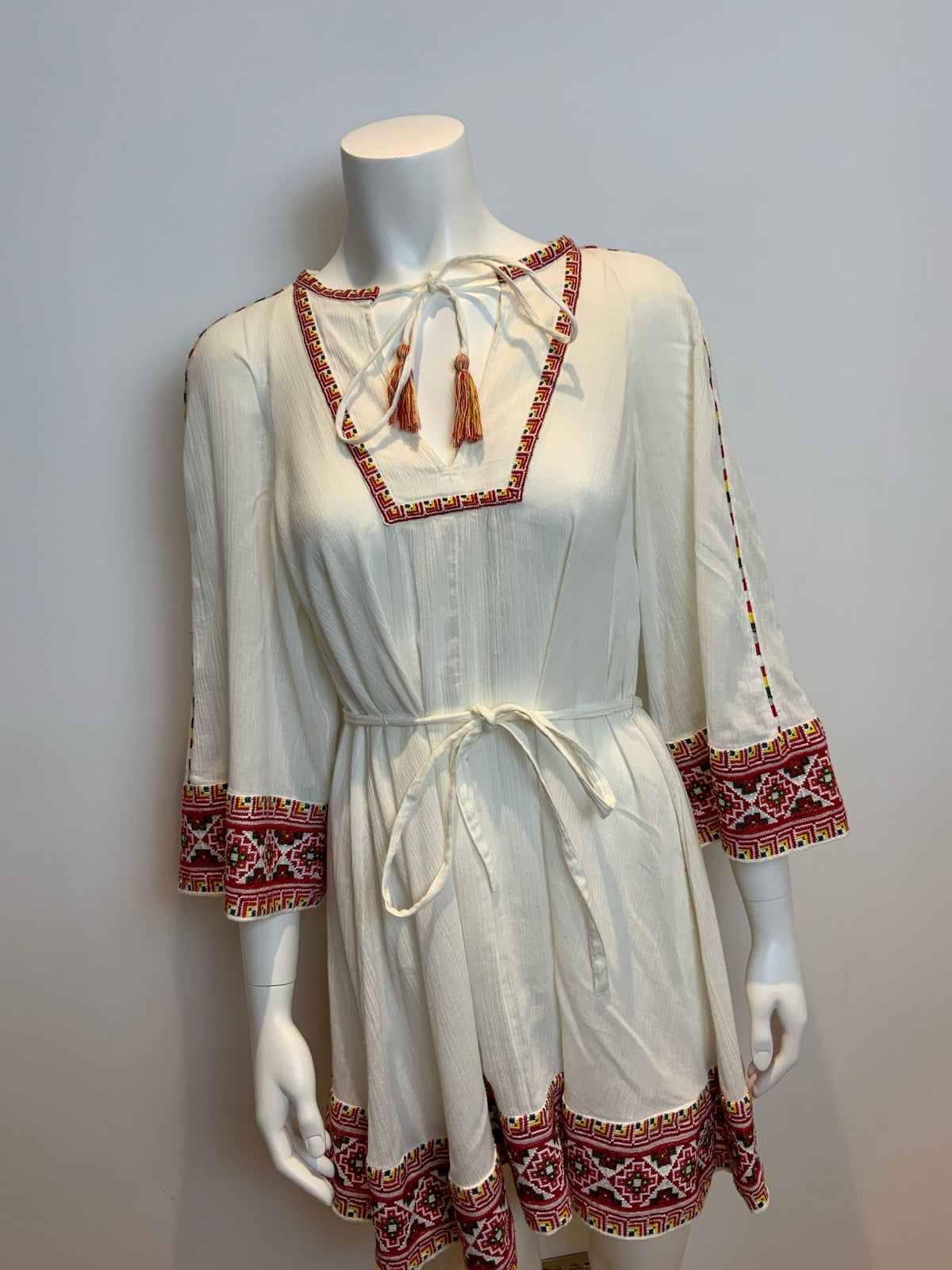 FRENCH CONNECTION Adanna Crinkle Ethnic Smock Boho Mexican Dress UK 8 US 4 XS ladies