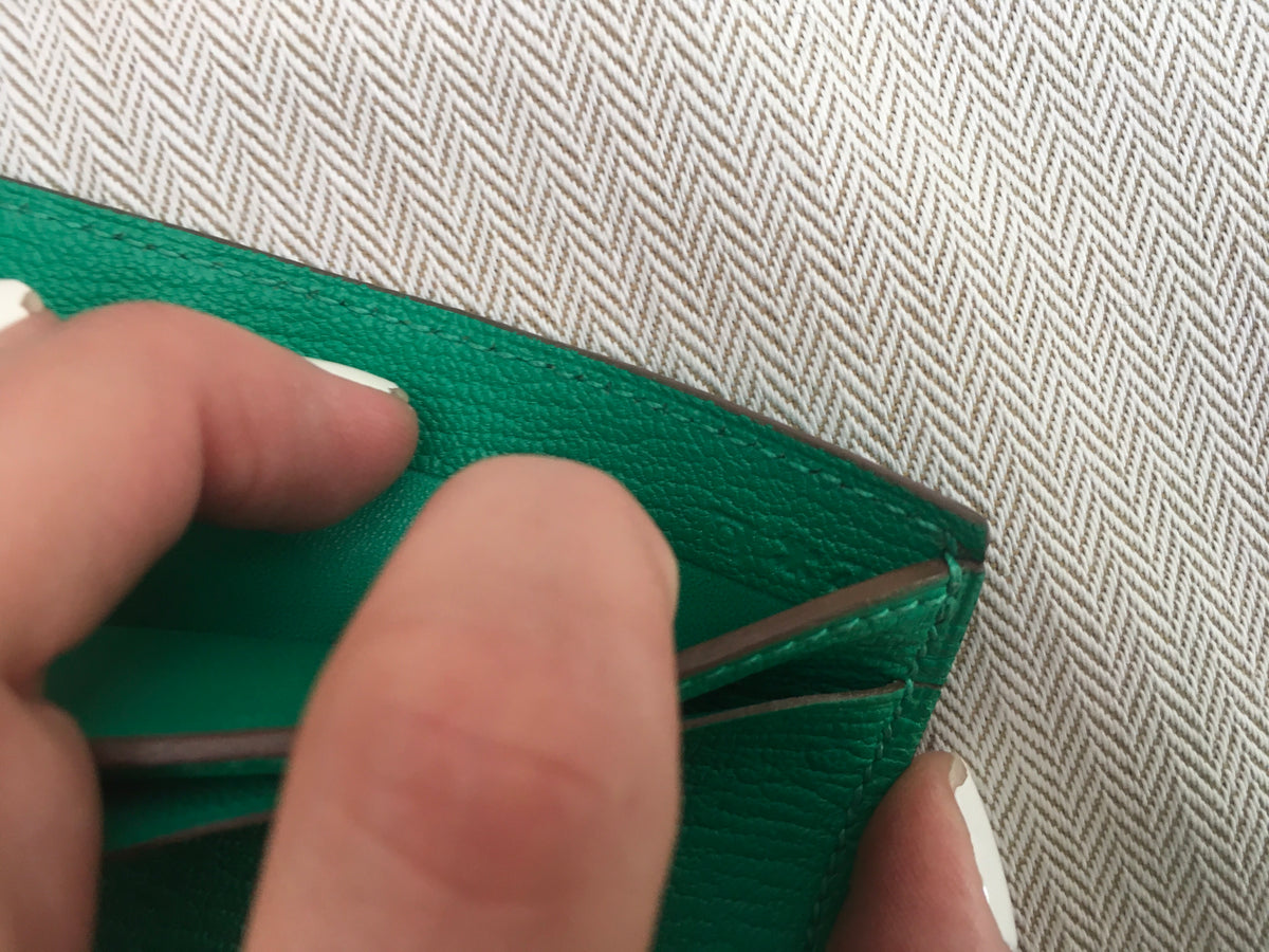 Hermès Hermes Paris Chevre Mysore Evelyne Card Wallet in Green Men