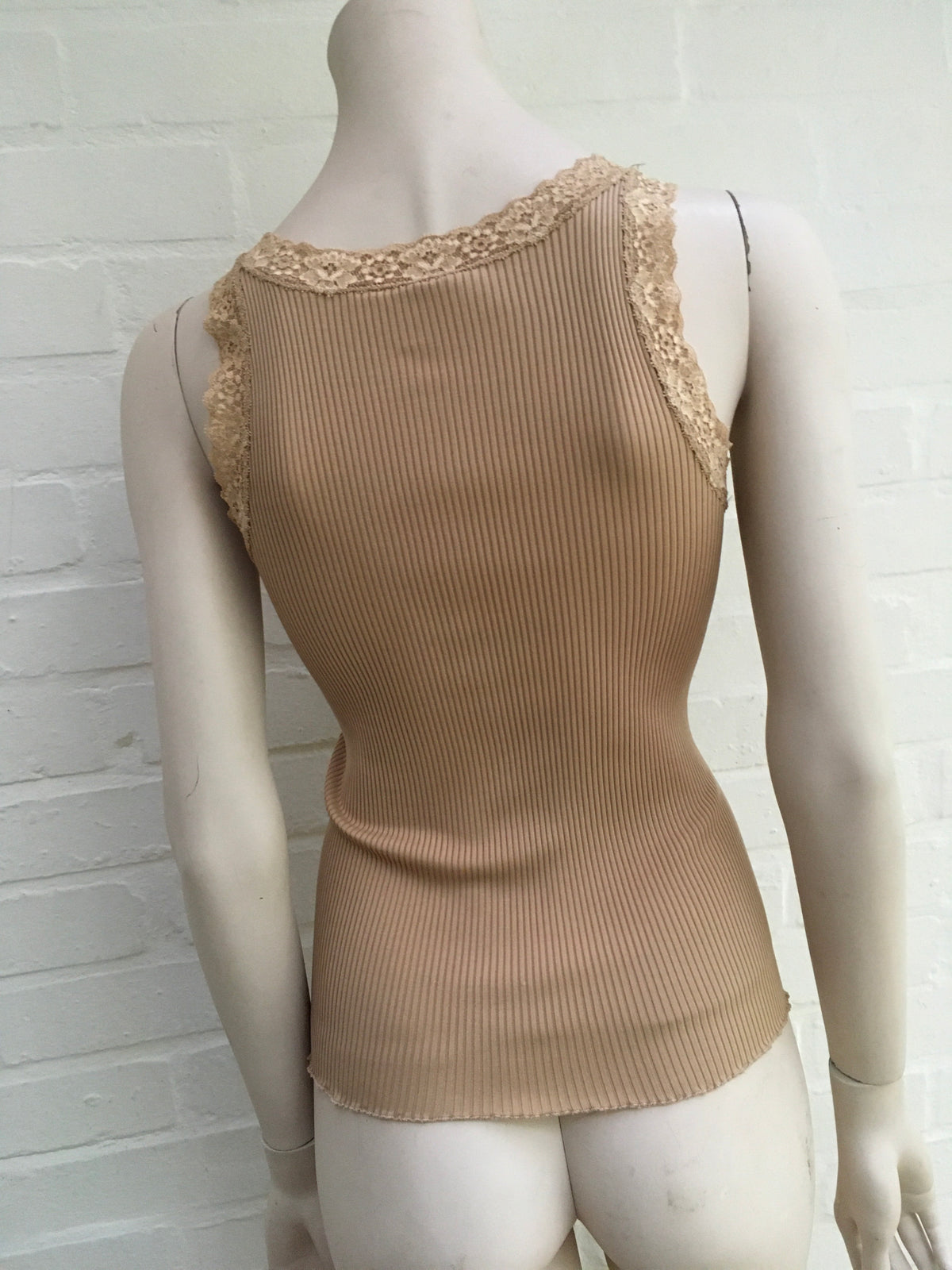 Aqua Women's Silk Lace Trim Beige Natural Top Tank Size S Small ladies