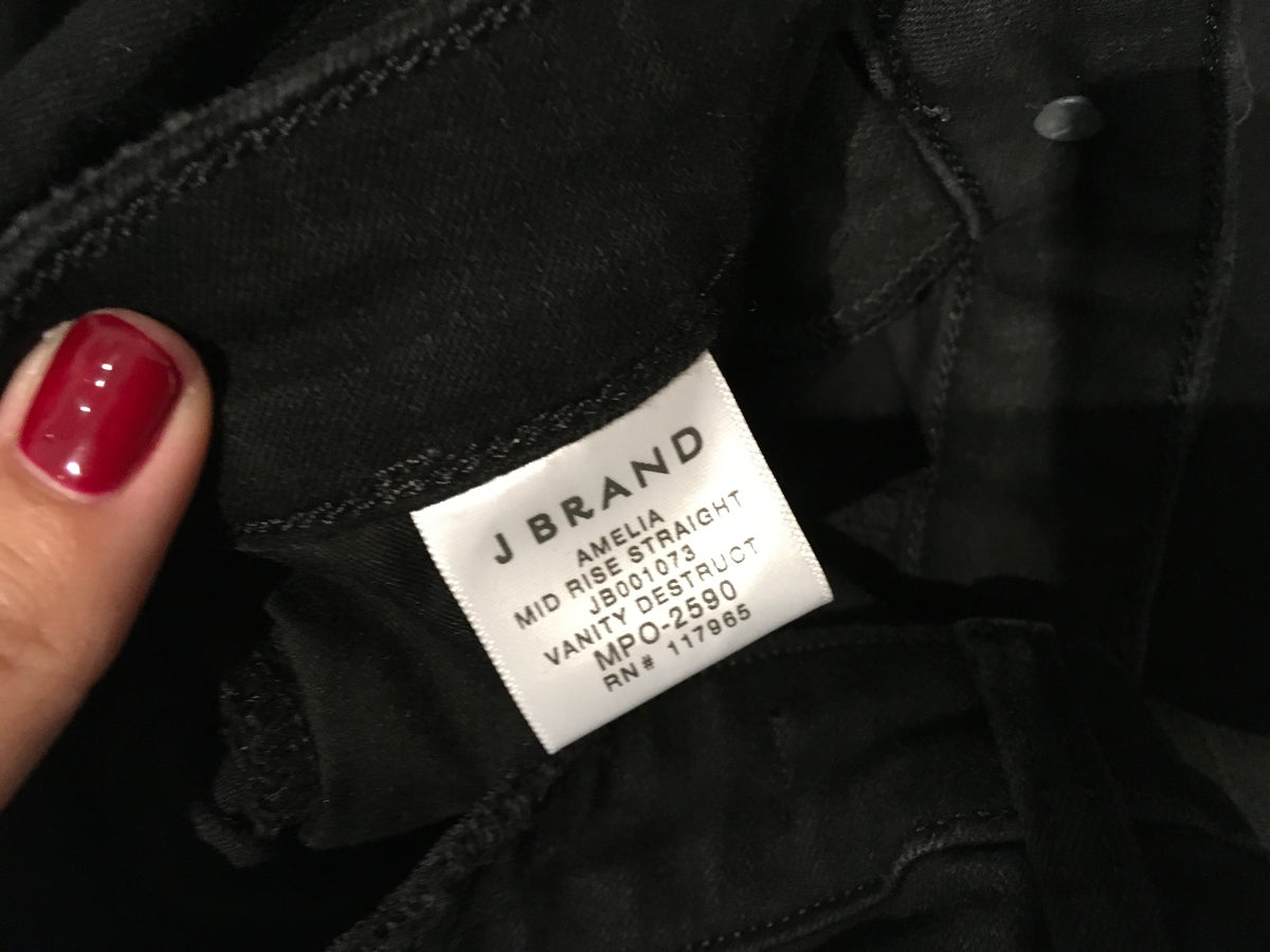J BRAND Vanity Destruct Black Amelia Cropped Stretch Jeans Size 27 ladies