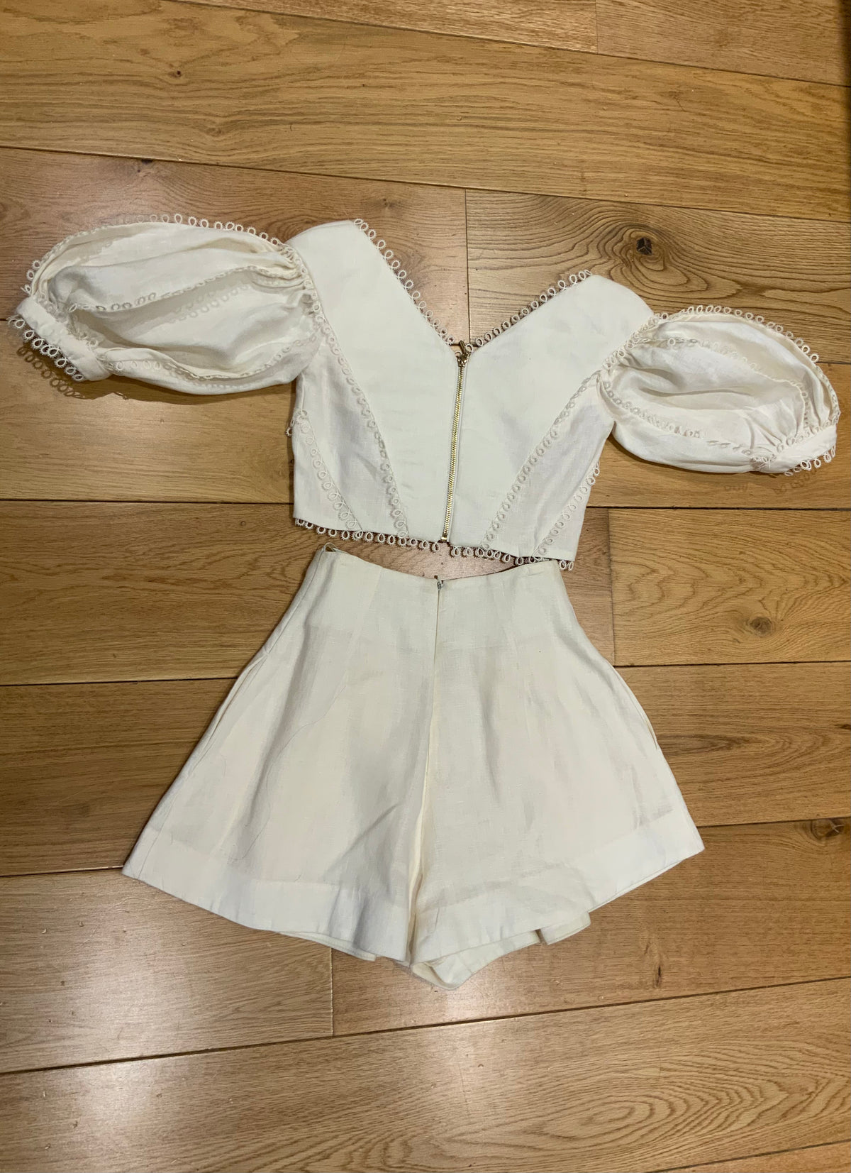 ZIMMERMANN Line Painted Heart Tear Bodice & Shorts SET SUIT SIZE 0 XXS ladies