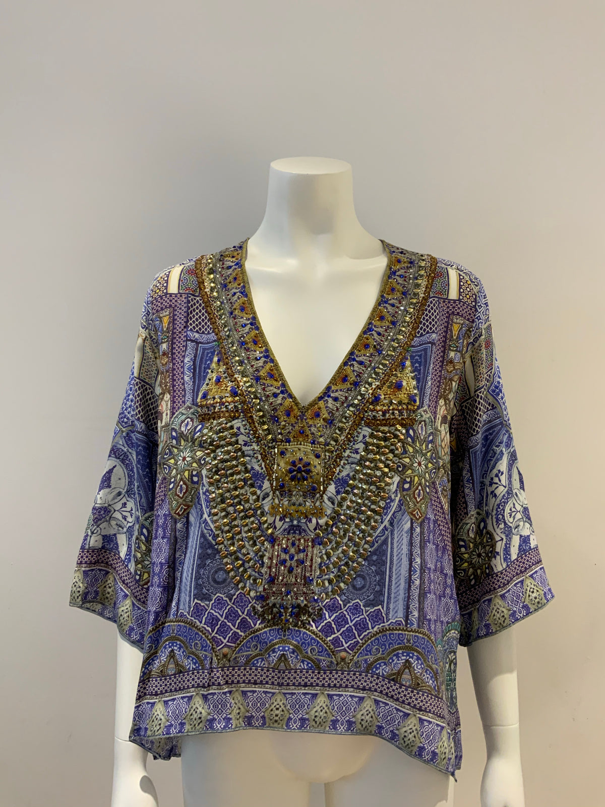 Camilla Women's Blue All A Dream Silk Embellished Top Blouse Size XS ladies