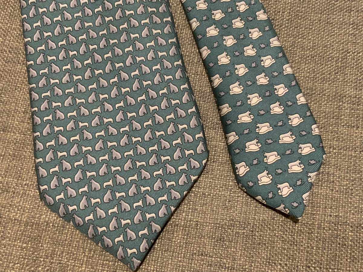 Hermès HERMES Paris Silk Blue Print Tie 625779 HA Polar Bear 100% AUTHENTIC Men