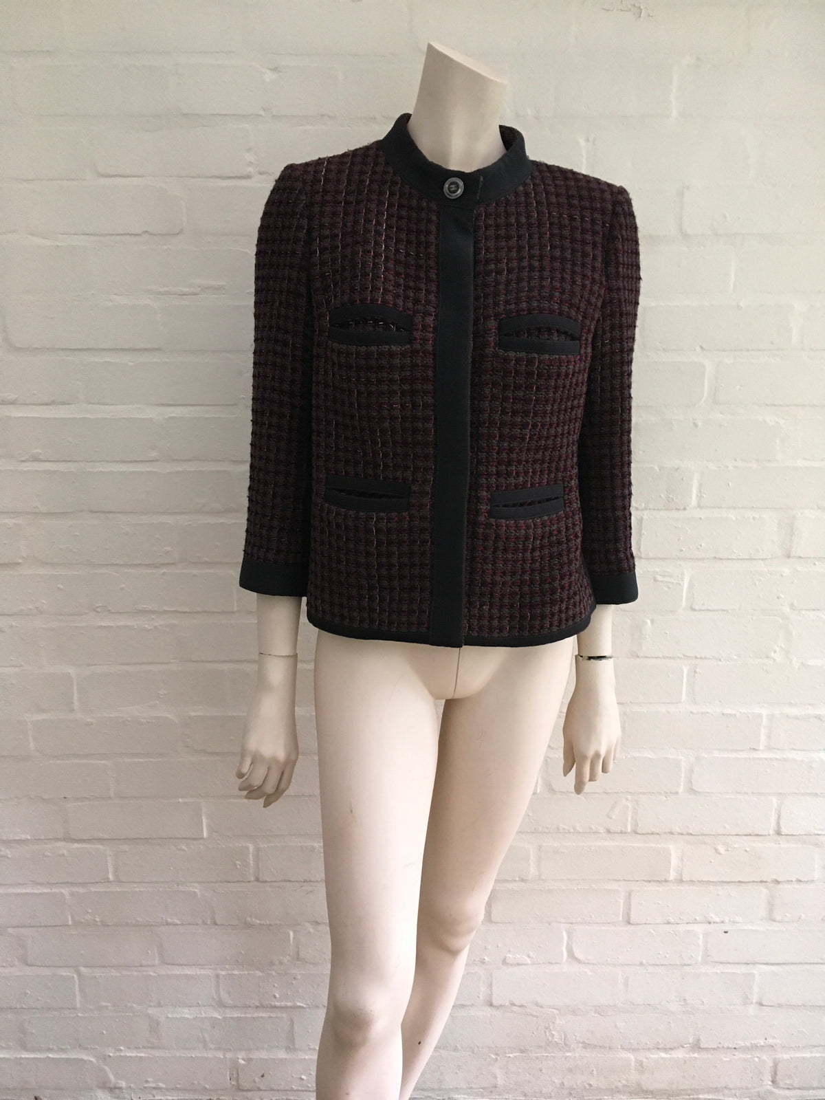 CHANEL Burgundy Fantasy Tweed Jacket 15K Blazer Ladies