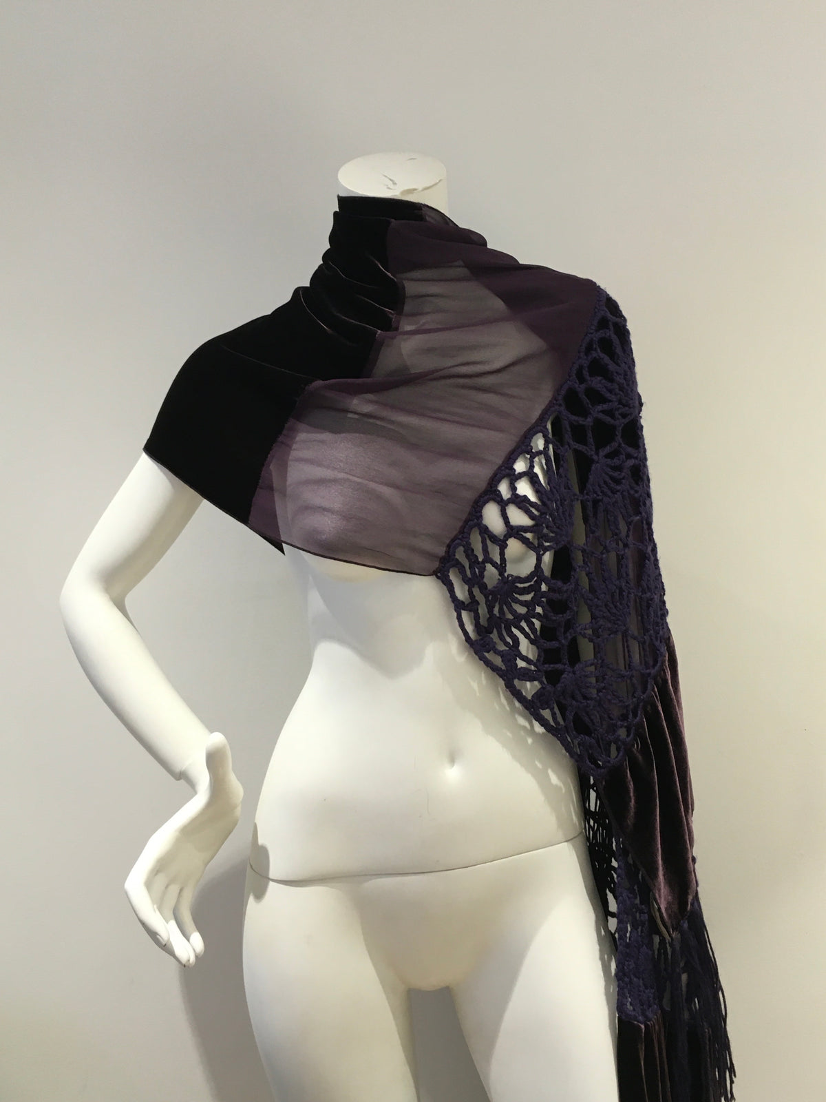 Giorgio Armani 1990's extra long velvet crochet and chiffon silk scarf shawl ladies