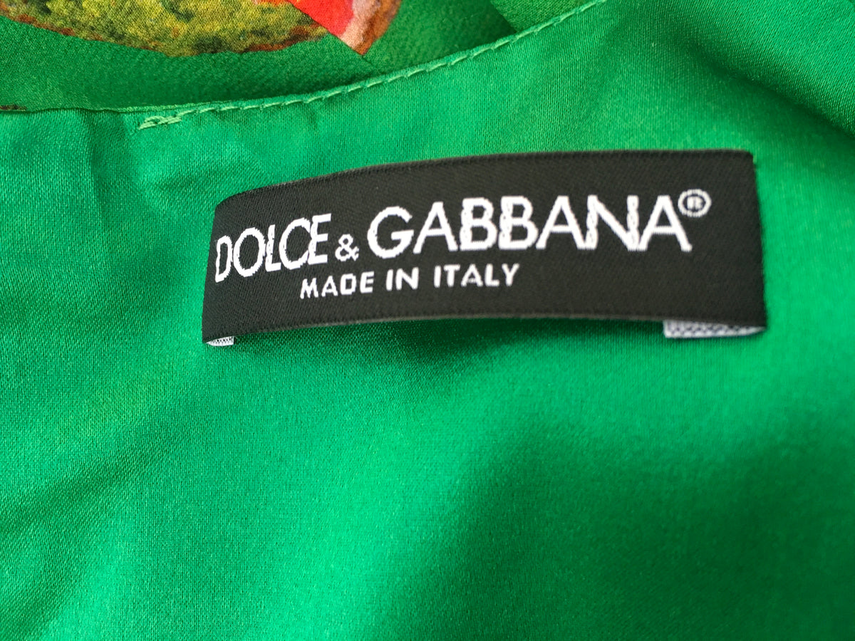 Dolce & Gabbana Green Cannoli Siciliani Shift Silk Dress Size I 42 ladies