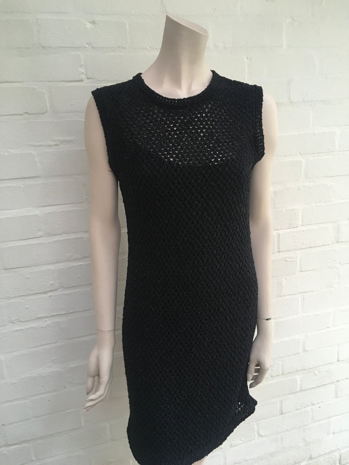 Chanel Black Cotton Crochet Knit Dress SZ F 40 UK 12 US 8 RARE ladies