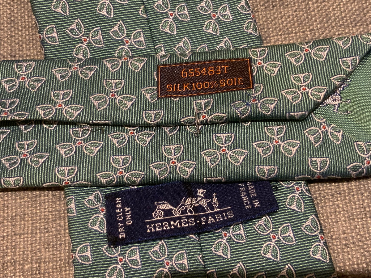 Hermès HERMES Paris Silk 655483 T Green NeckTie 100% AUTHENTIC Men