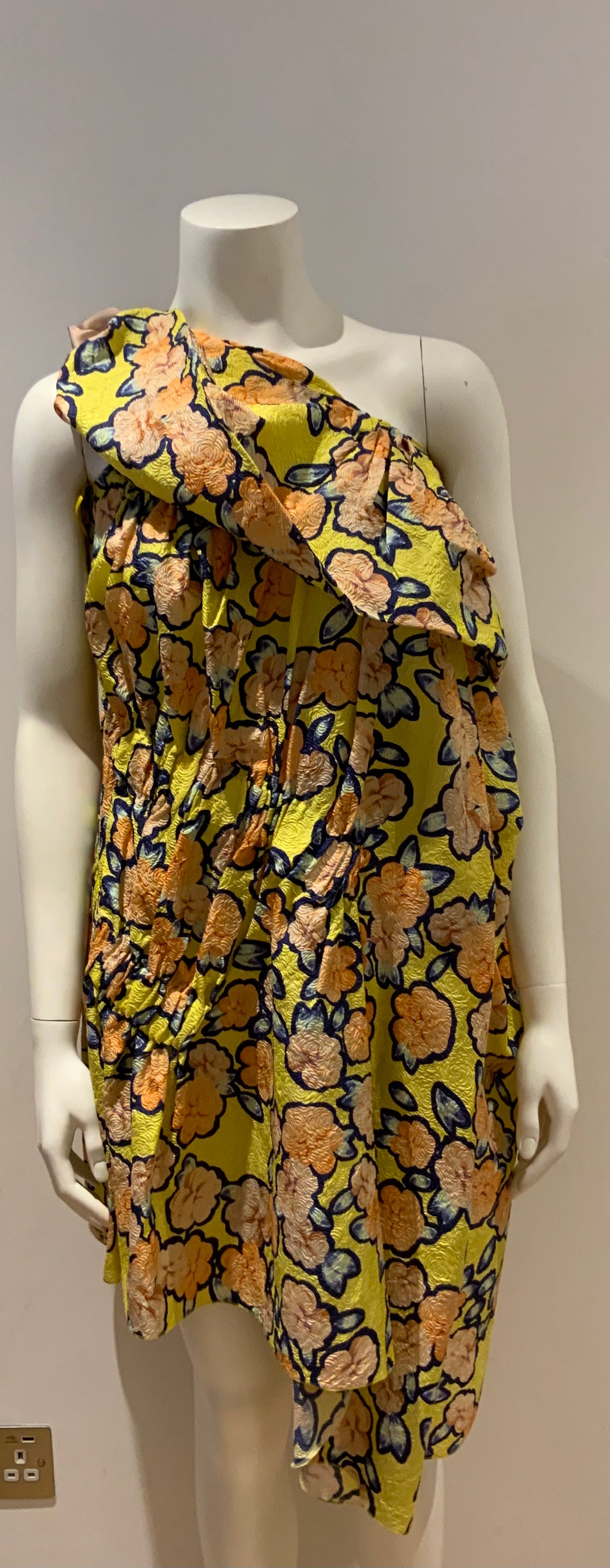 Viktor & Rolf Blue silk floral runaway one shoulder dress Size I 38 UK 6 US 2 XS ladies