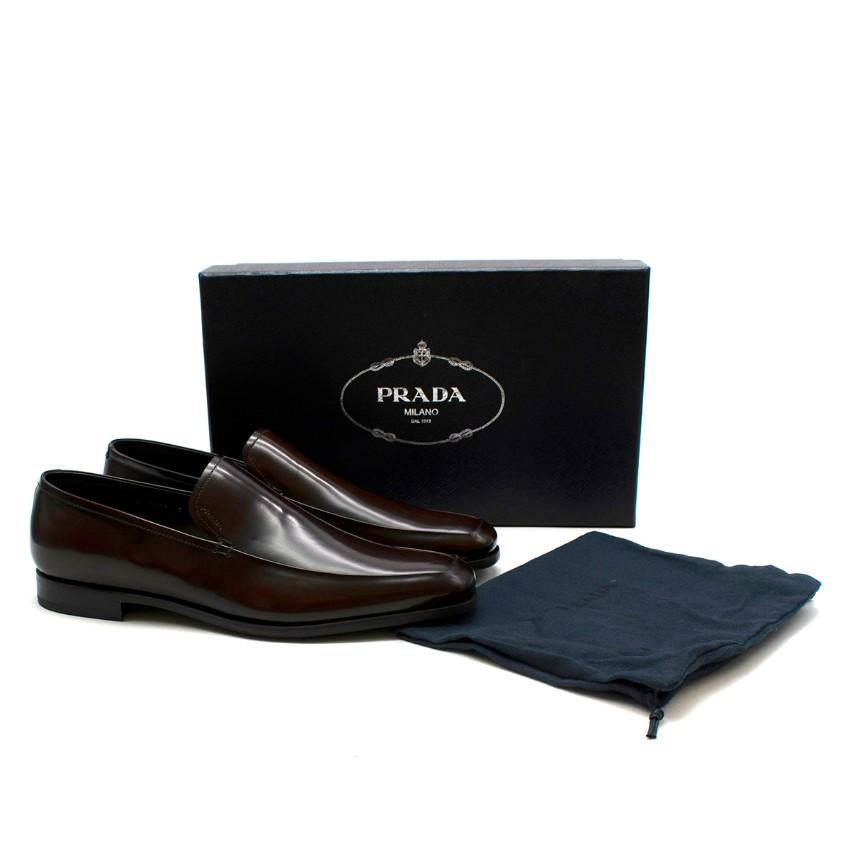 Prada Dark Brown Leather Loafers Casual Shoes Size US 8 42 men